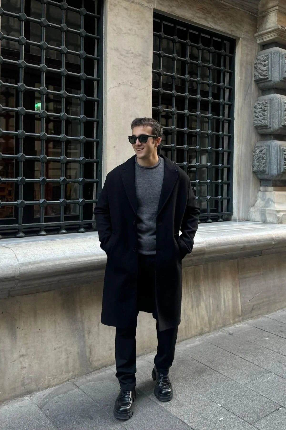 Erkek Regular Fit Düğmeli Cepli Kışlık Astarlı Klasik Uzun Kaşe Kaban