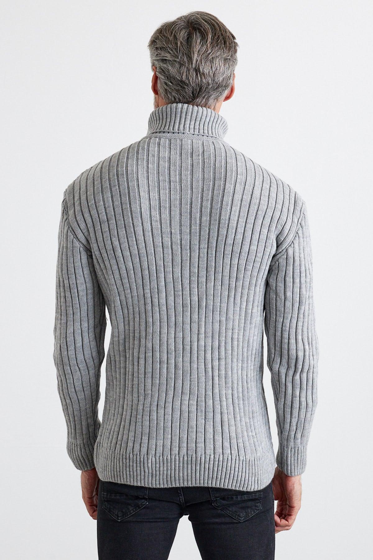 Erkek Saç Örgülü Baklava Desenli Tam Balıkçı Fitilli Kalın Triko Kazak