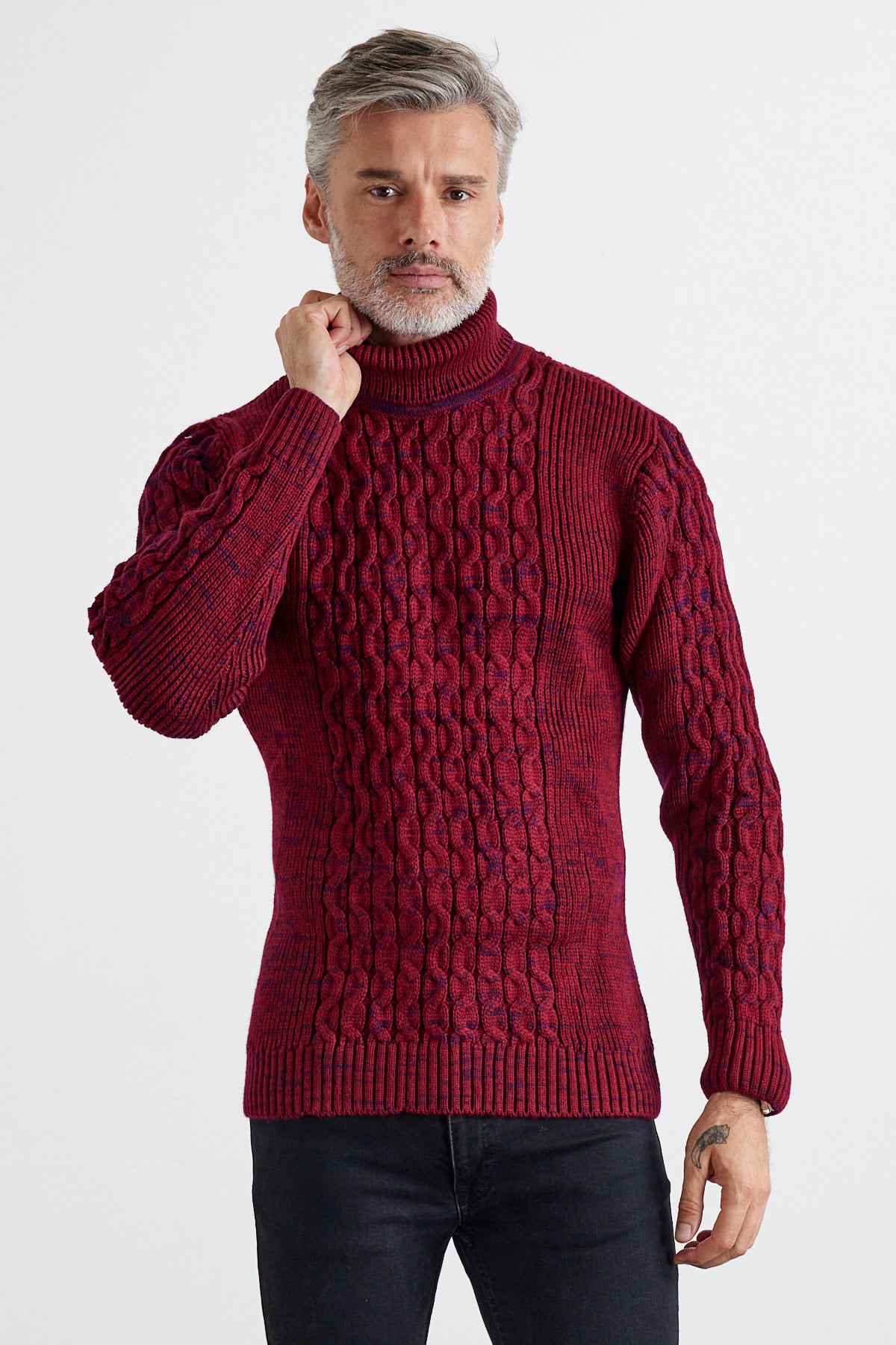 Erkek Saç Örgülü Baklava Desenli Tam Balıkçı Fitilli Kalın Triko Kazak