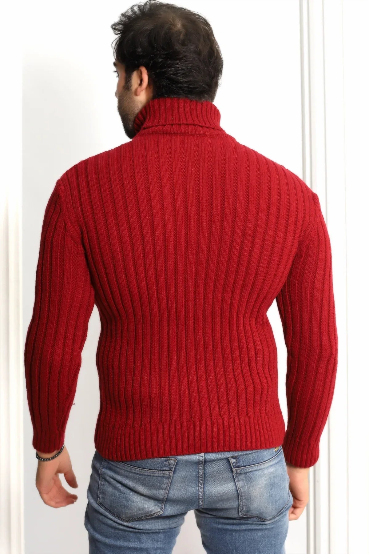 Erkek Saç Örgülü Baklava Desenli Tam Balıkçı Fitilli Kalın Triko Kazak - Livio Ferri