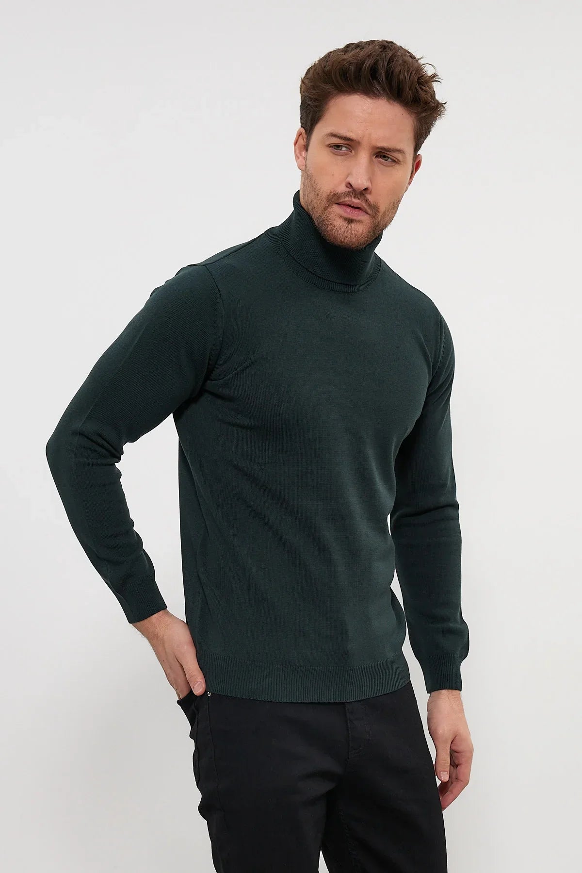 Erkek Slim Fit Dar Kesim Balıkçı Yaka Triko Kazak