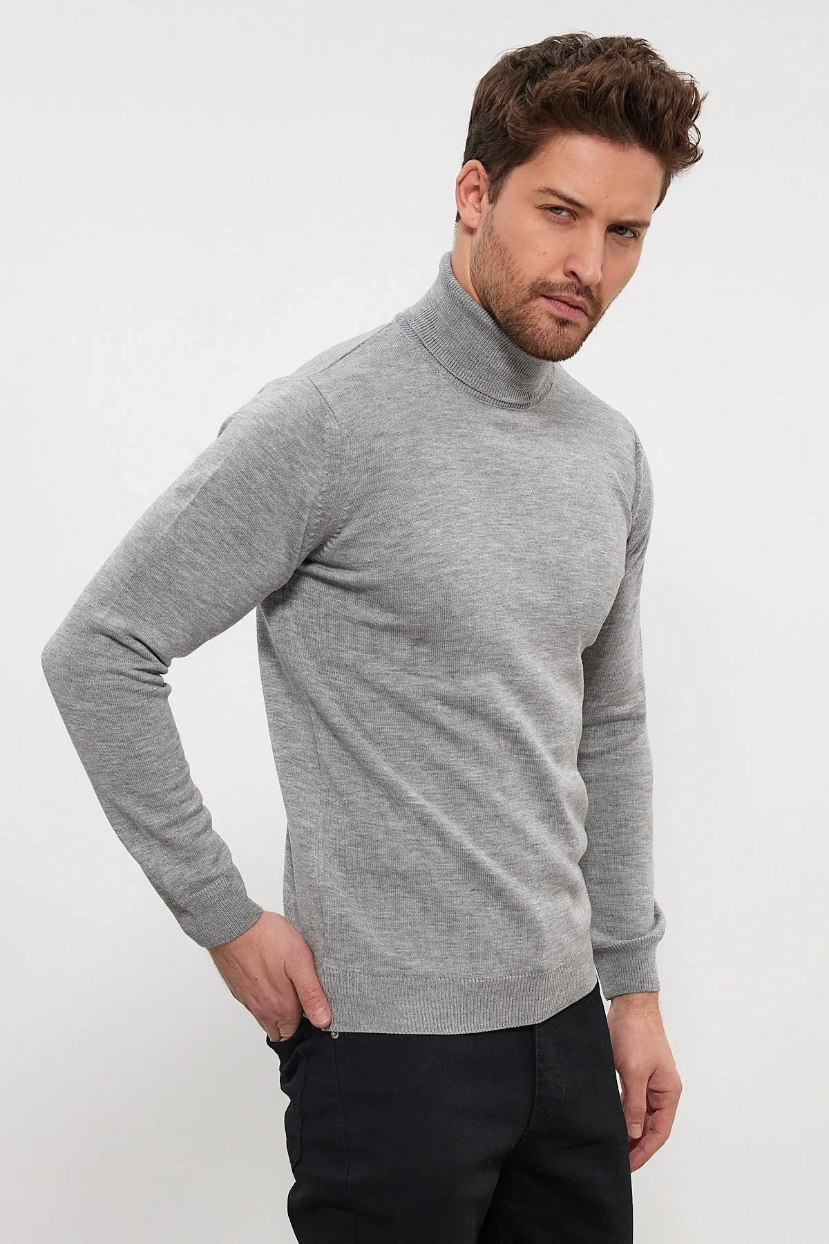 Erkek Slim Fit Dar Kesim Balıkçı Yaka Triko Kazak