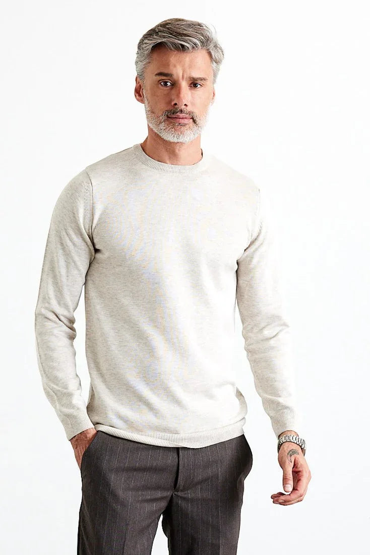 Erkek Slim Fit Dar Kesim Bisiklet Yaka Triko Kazak