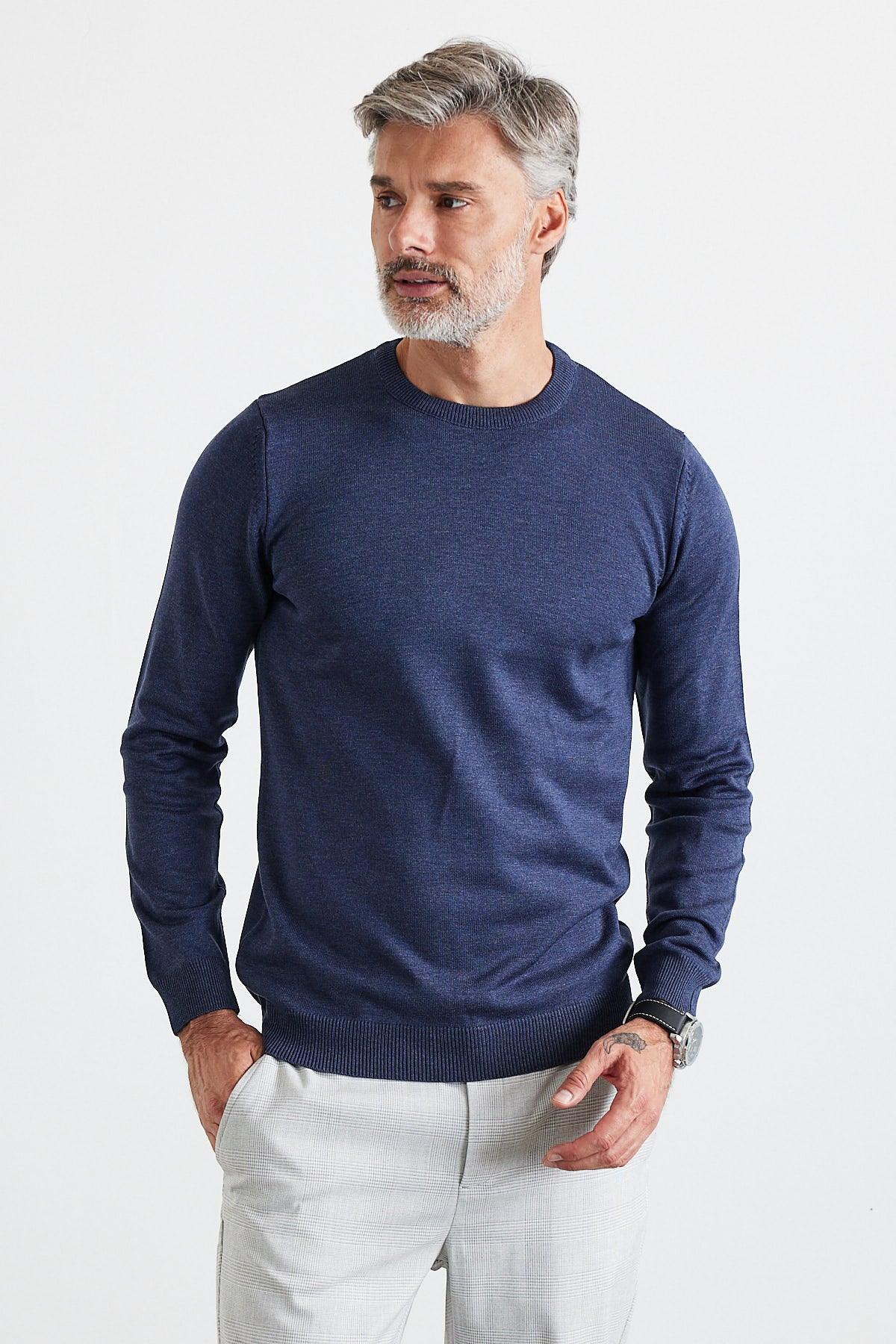 Erkek Slim Fit Dar Kesim Bisiklet Yaka Triko Kazak