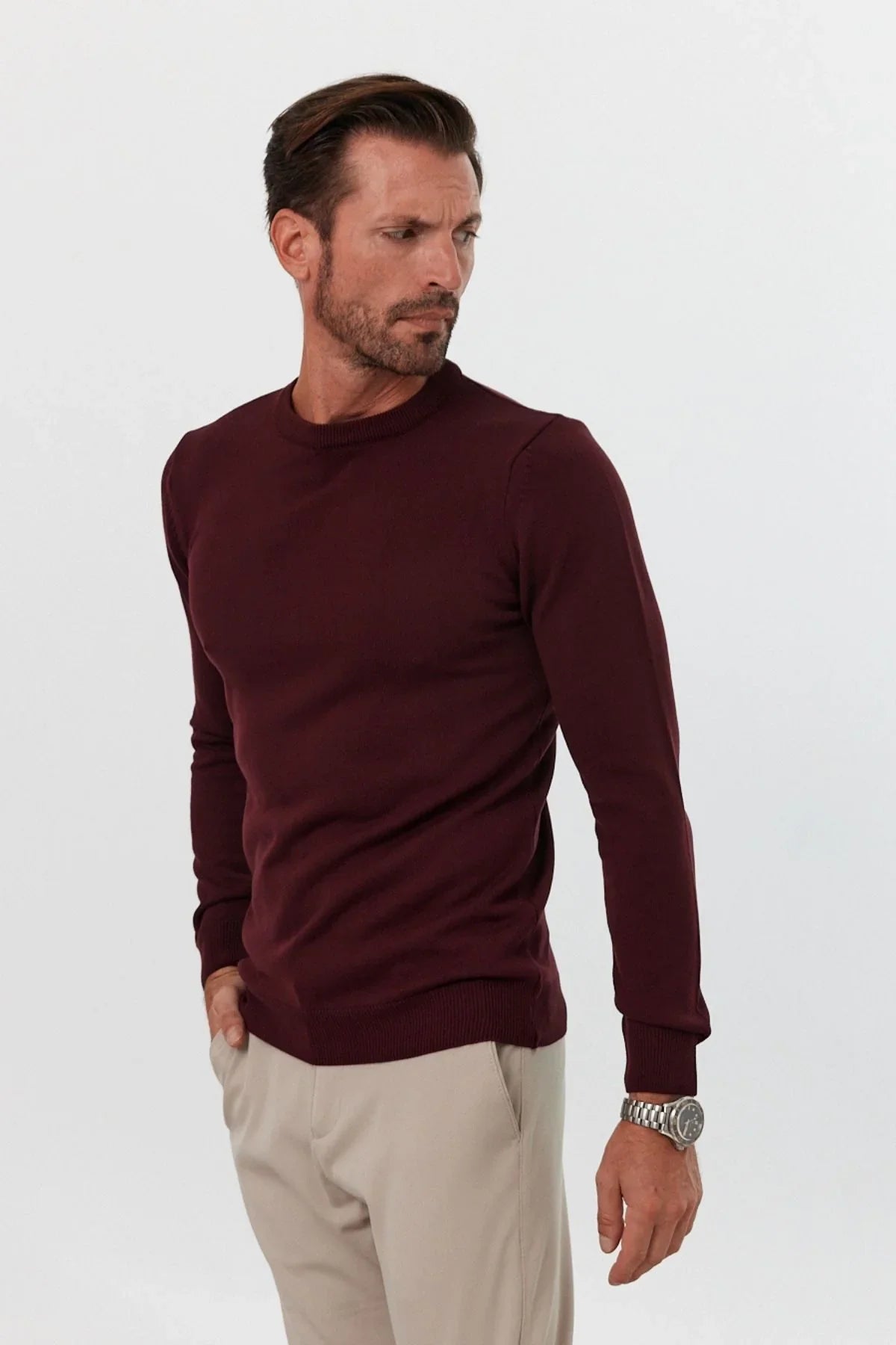 Erkek Slim Fit Dar Kesim Bisiklet Yaka Triko Kazak