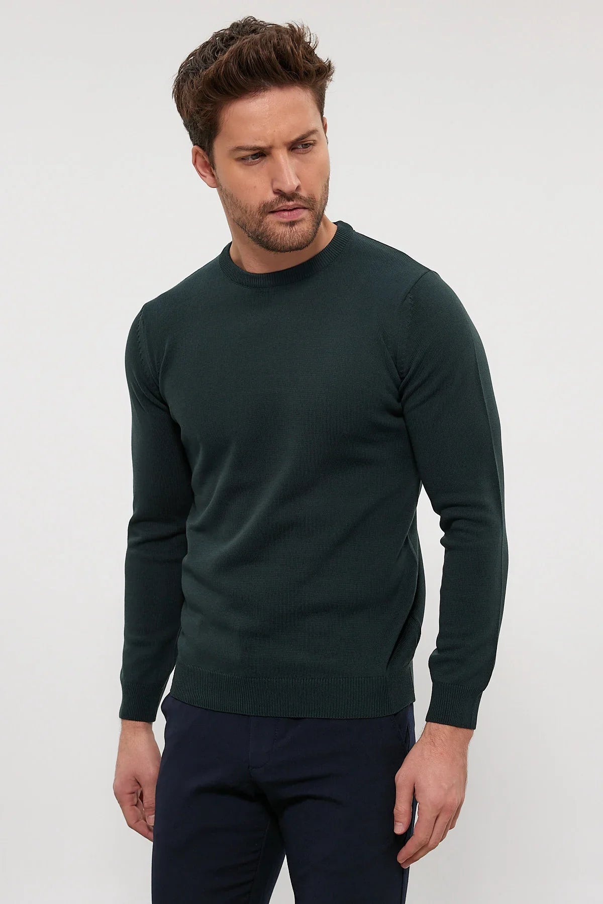 Erkek Slim Fit Dar Kesim Bisiklet Yaka Triko Kazak