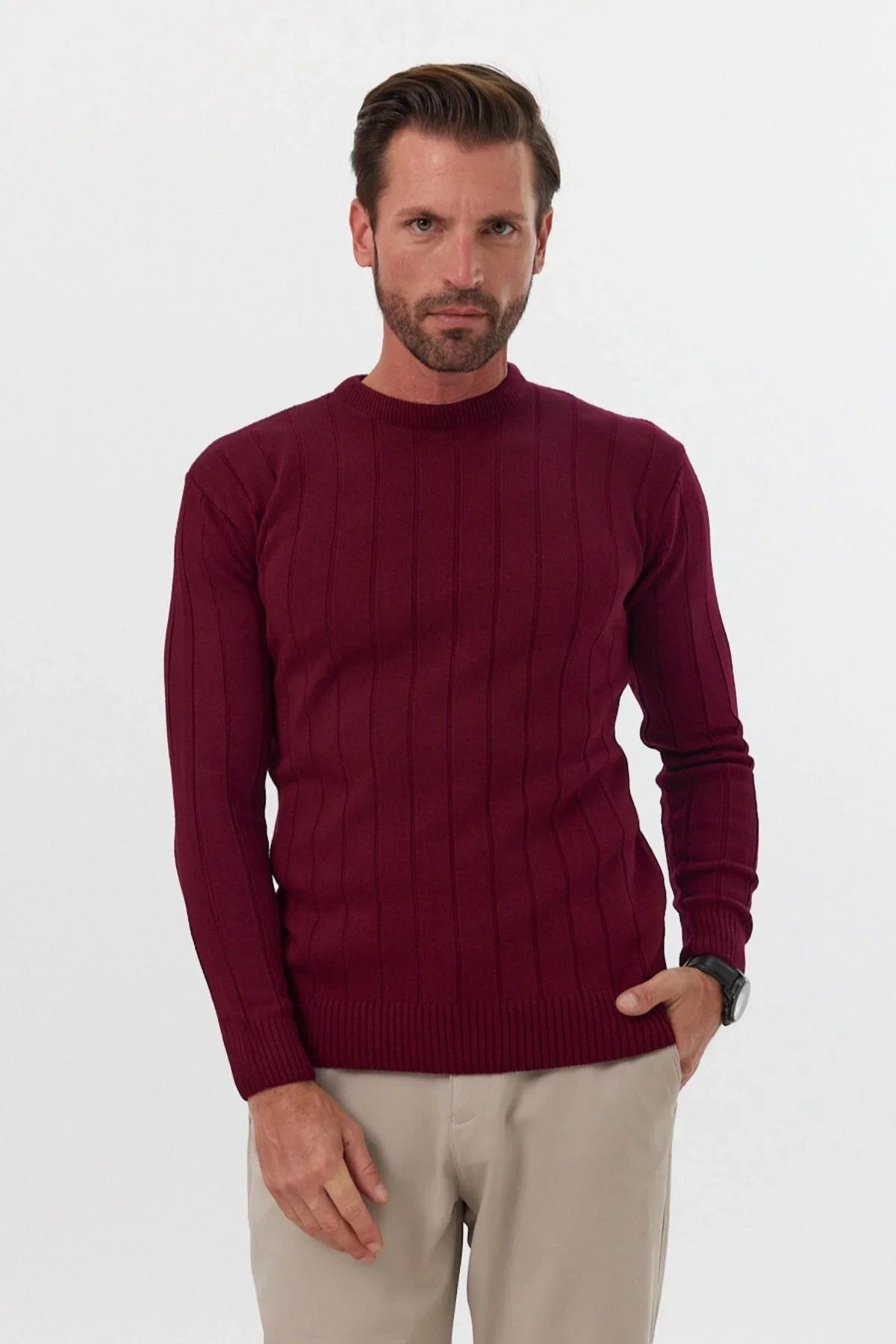 erkek-slim-fit-dar-kesim-bisiklet-yaka-triko-kazak-18974 - Livio Ferri