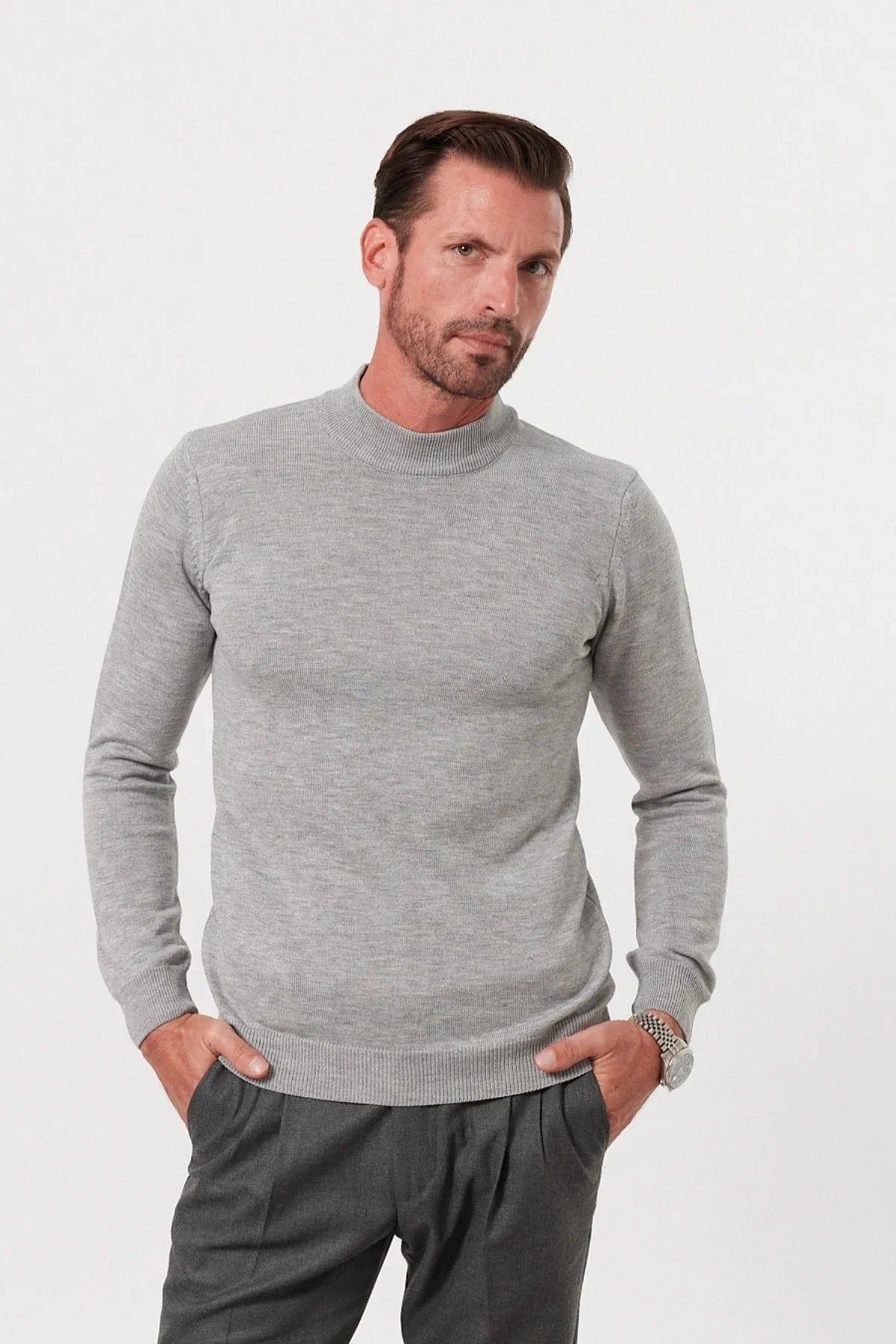 Erkek Slim Fit Dar Kesim Yarım Balıkçı Yaka Triko Kazak