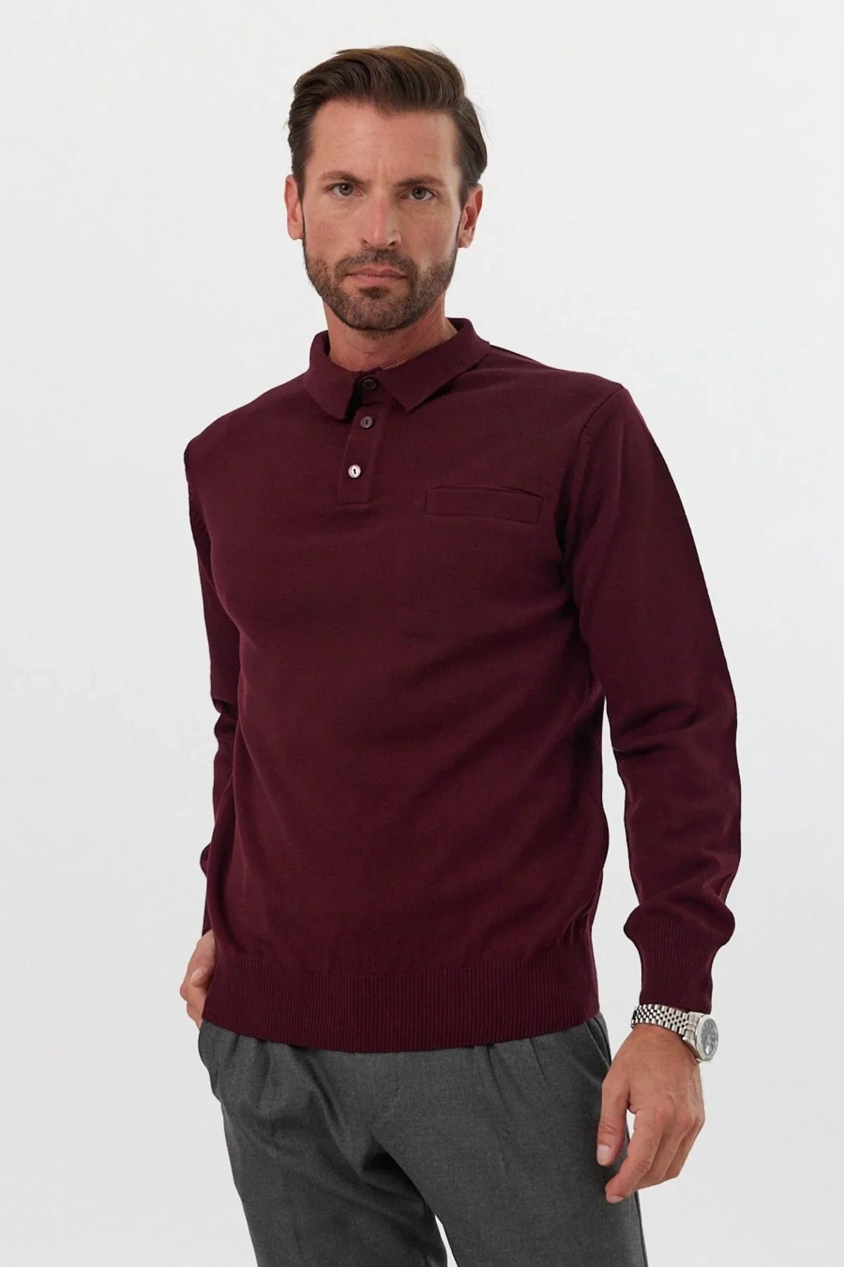 Erkek Standart Fit Polo Yaka Cepli Triko Kazak