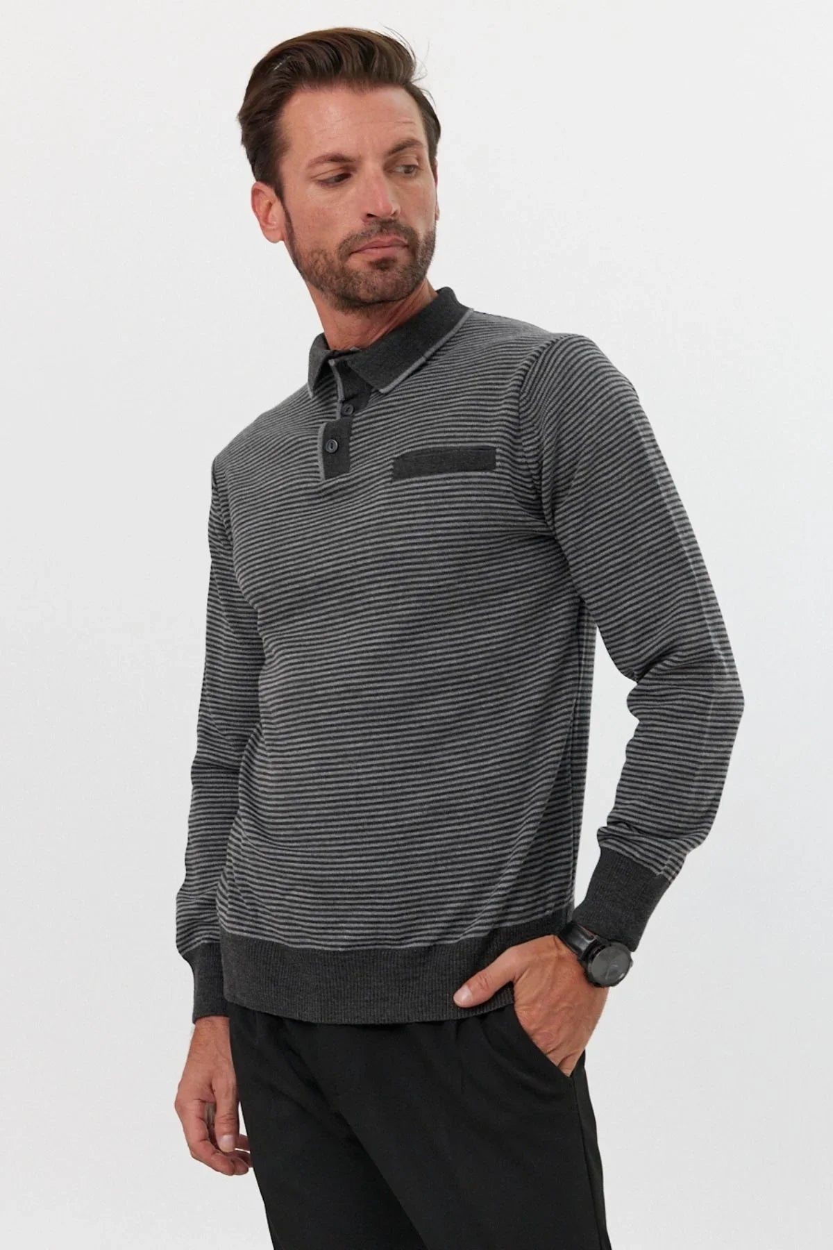 Erkek Standart Fit Polo Yaka Cepli Triko Kazak