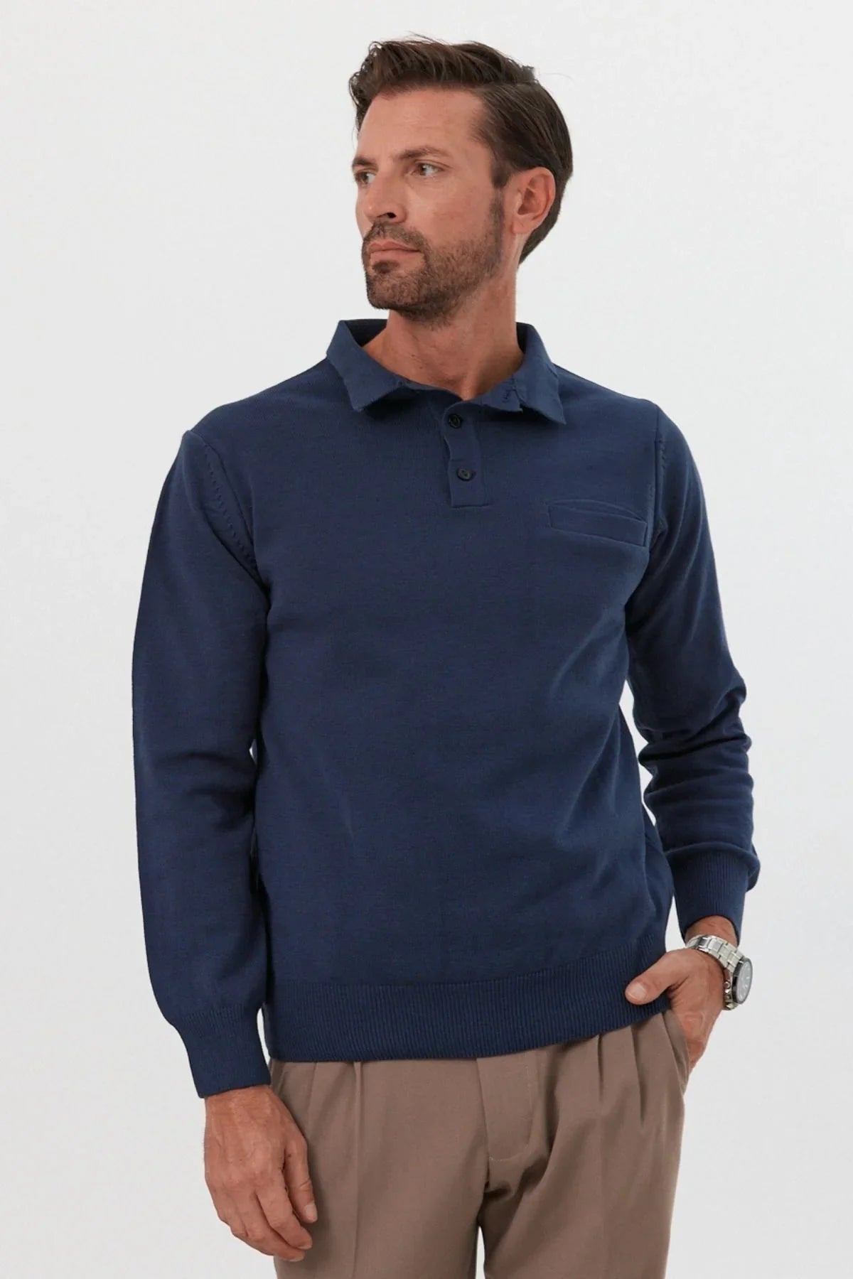 Erkek Standart Fit Polo Yaka Cepli Triko Kazak