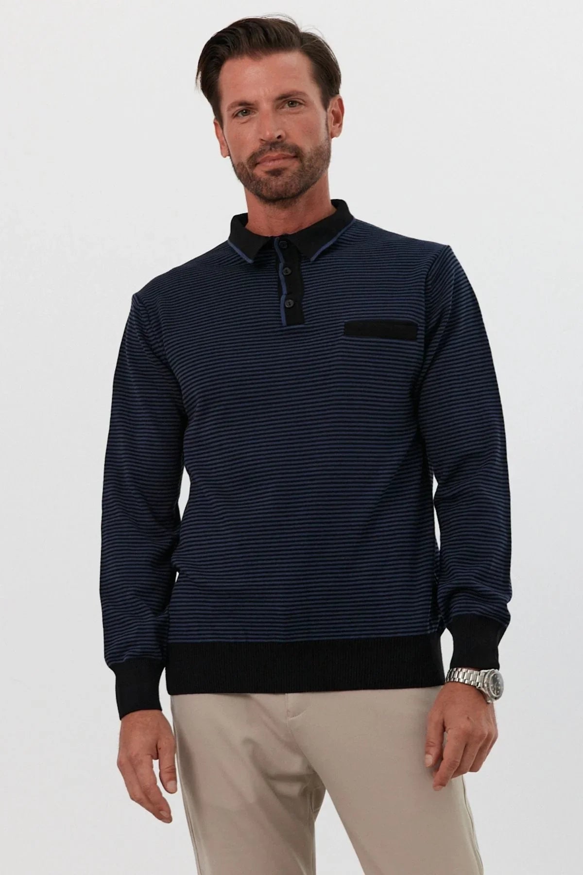 Erkek Standart Fit Polo Yaka Cepli Triko Kazak