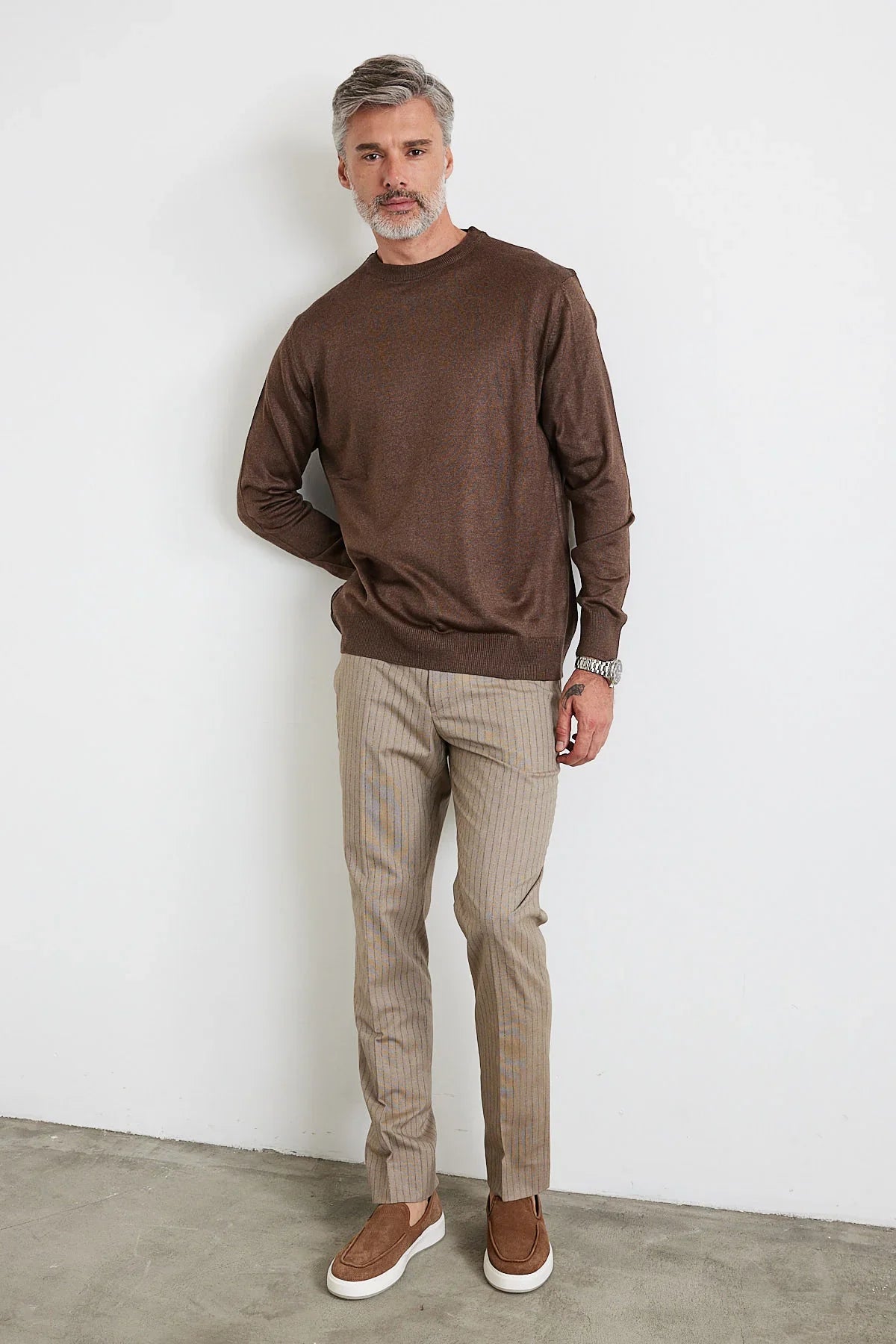 Erkek Standart Fit Normal Kesim Bisiklet Yaka Triko Kazak