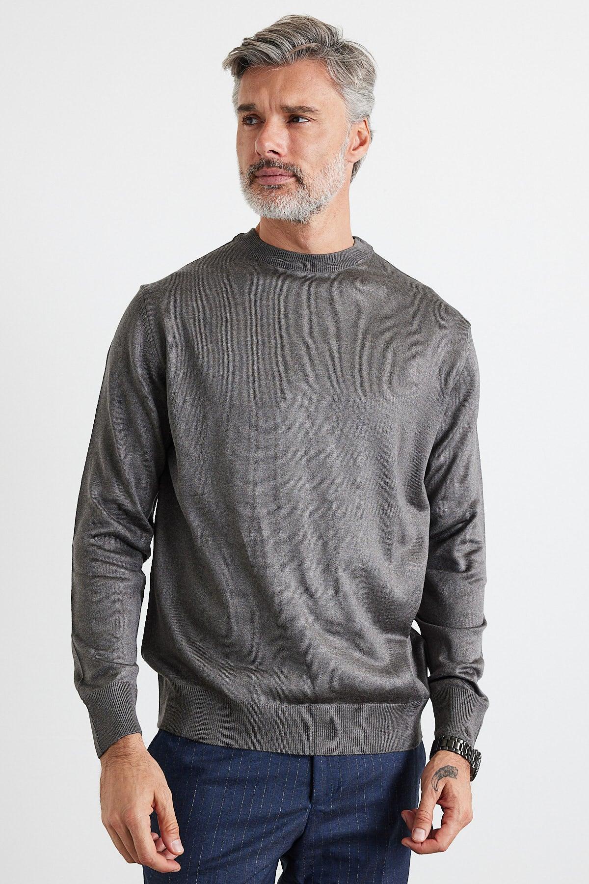 Erkek Standart Fit Normal Kesim Bisiklet Yaka Triko Kazak