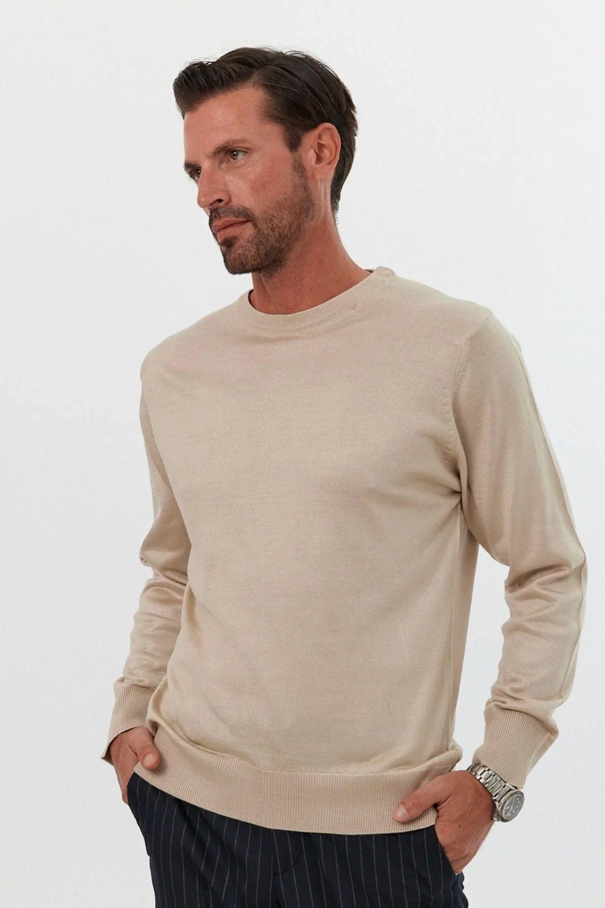 Erkek Standart Fit Normal Kesim Bisiklet Yaka Triko Kazak