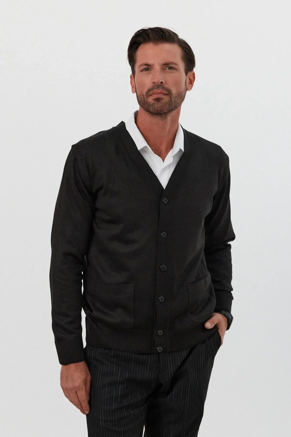 Erkek Standart Fit Normal Kesim Cepli Triko Hırka