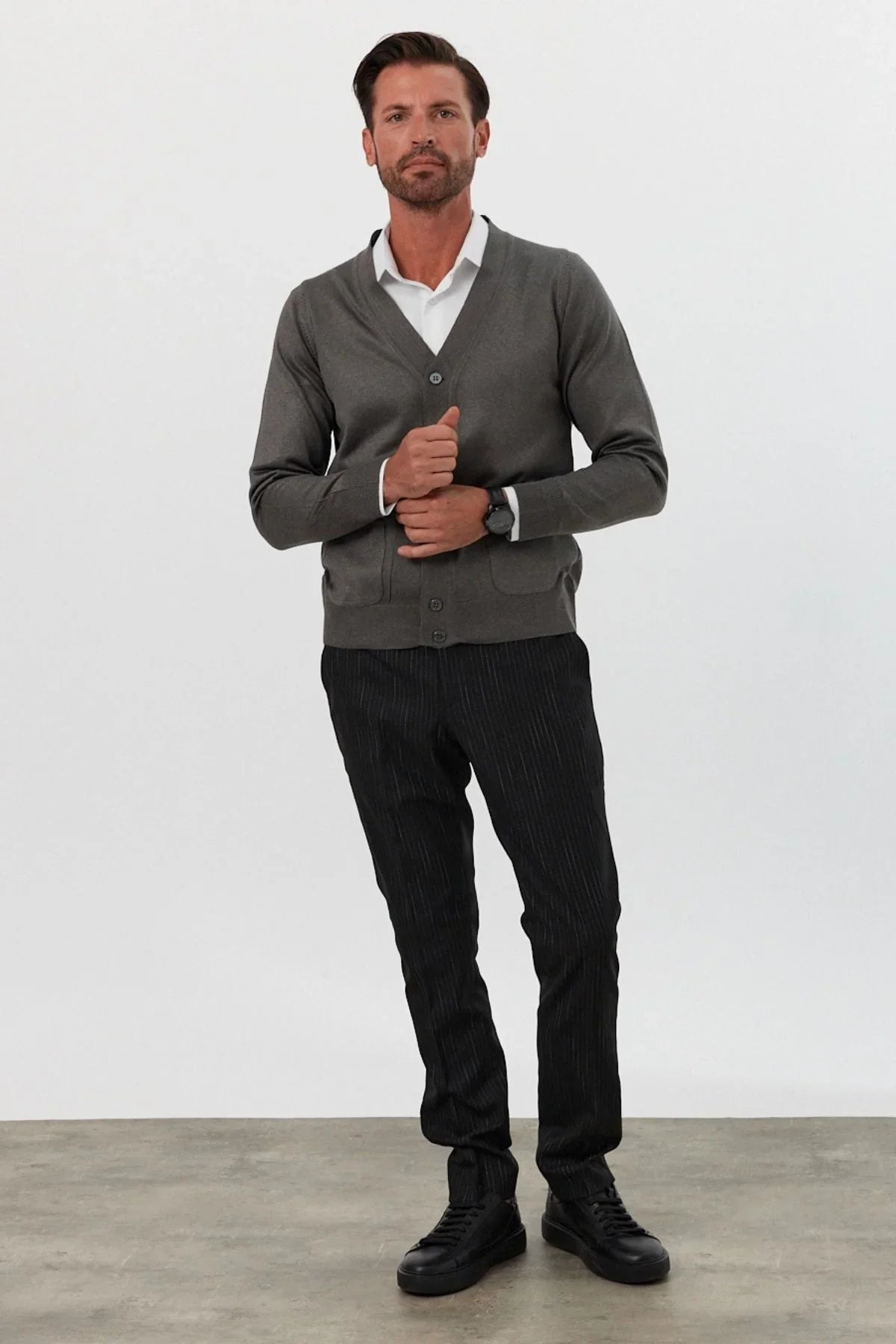 Erkek Standart Fit Normal Kesim Cepli Triko Hırka