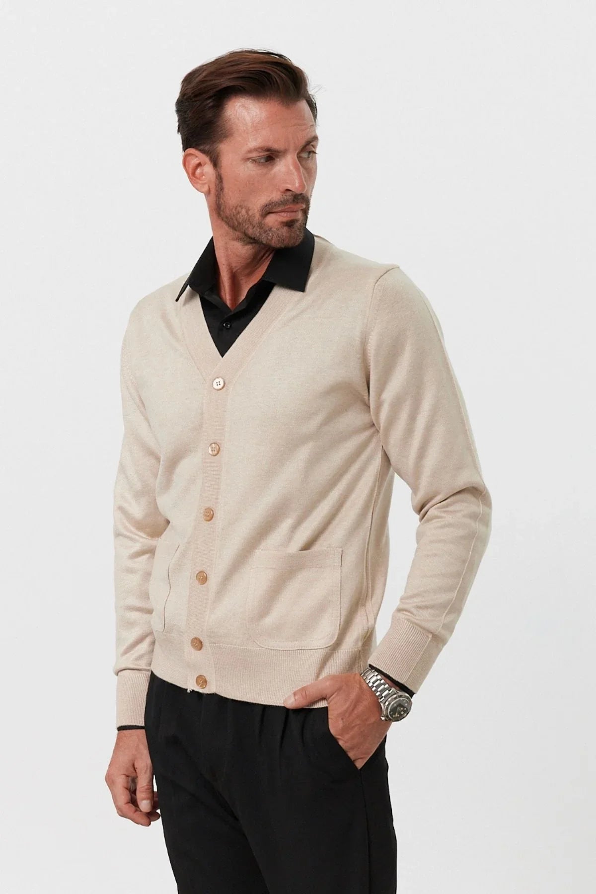 Erkek Standart Fit Normal Kesim Cepli Triko Hırka