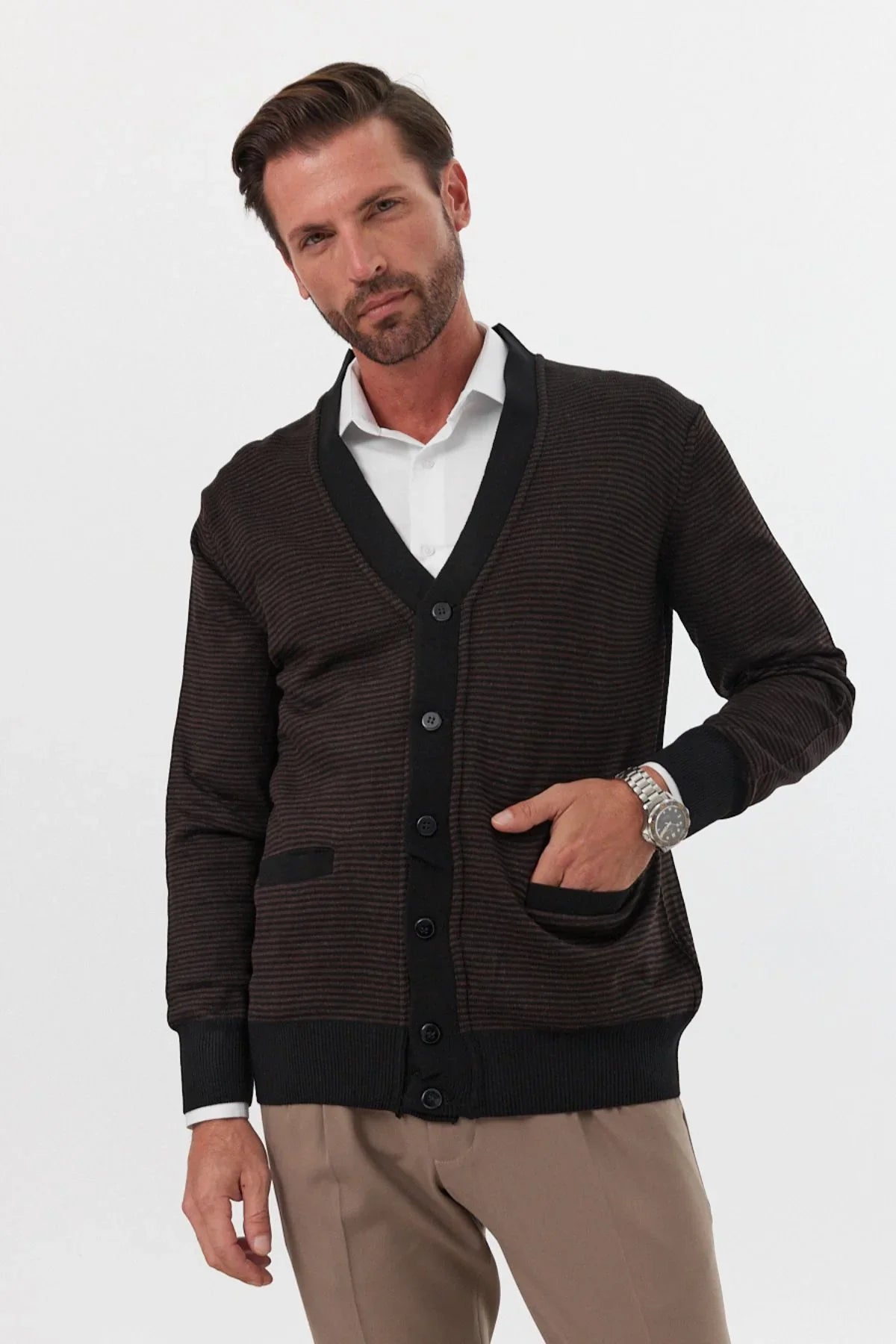 Erkek Standart Fit Normal Kesim Cepli Hırka Triko