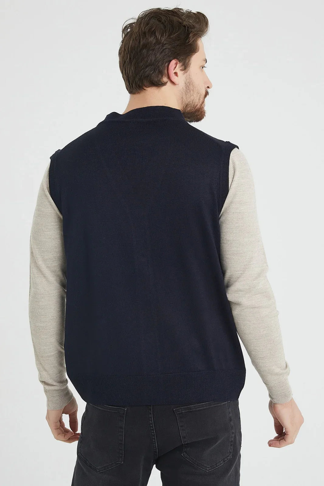 Erkek Standart Fit Normal Kesim Cepli Triko Yelek Triko Kazak