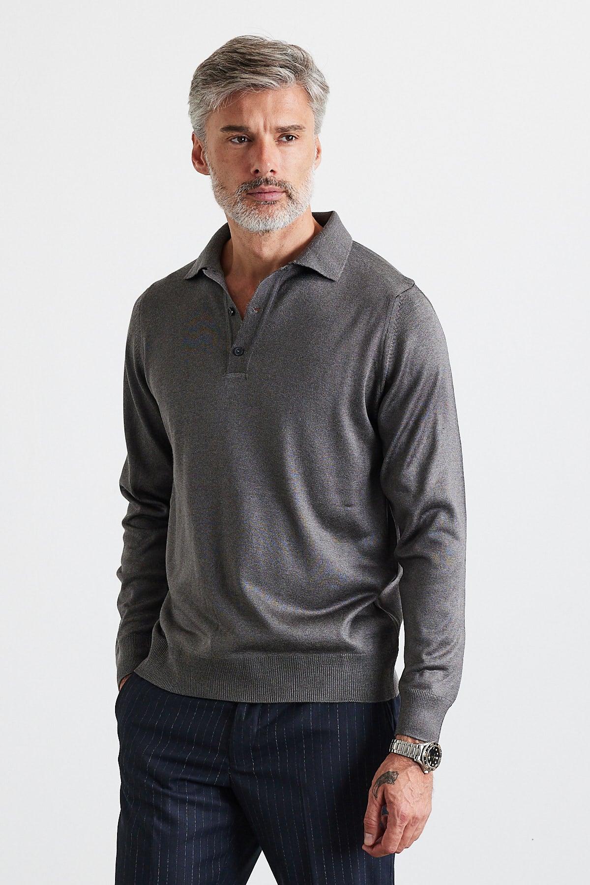 Erkek Standart Fit Normal Kesim Polo Yaka Triko Kazak