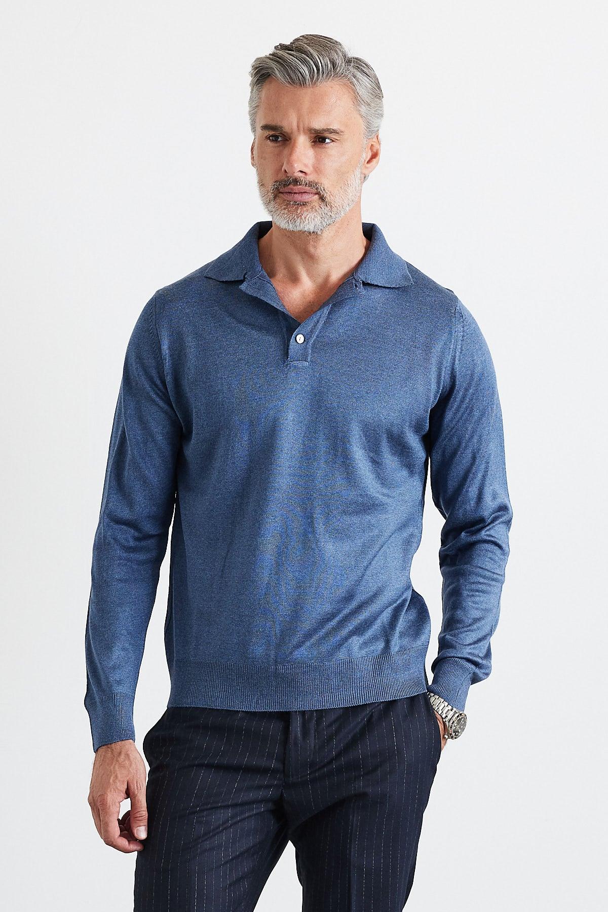 Erkek Standart Fit Normal Kesim Polo Yaka Triko Kazak