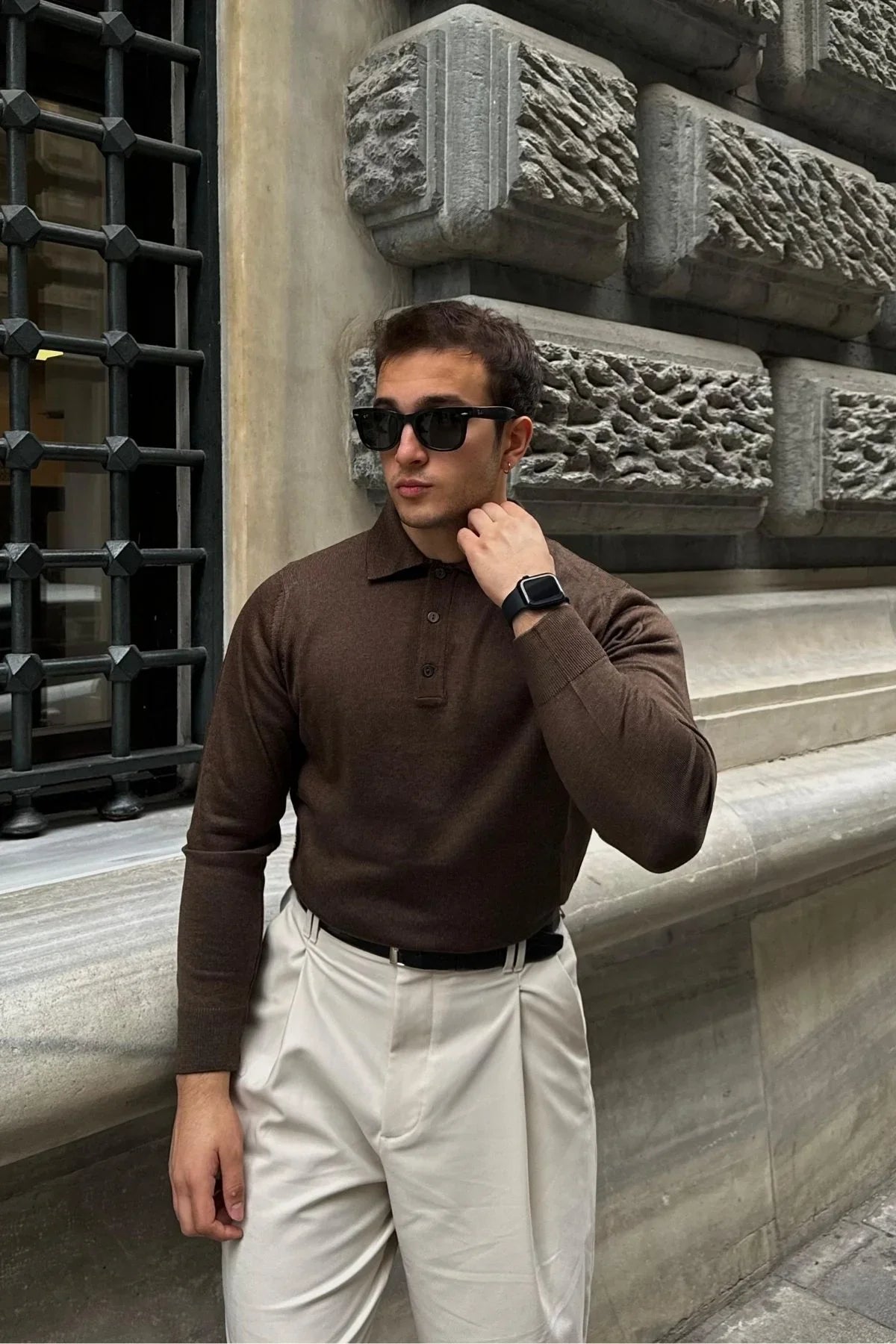 Erkek Standart Fit Normal Kesim Polo Yaka Triko Kazak