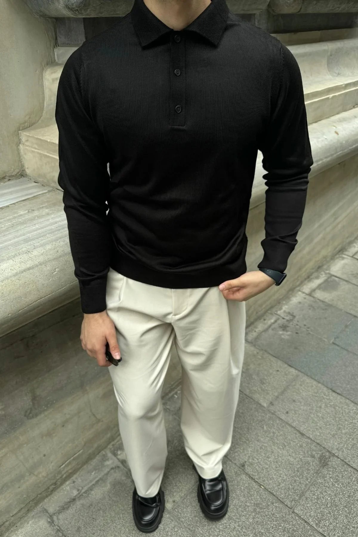 Erkek Standart Fit Normal Kesim Polo Yaka Triko Kazak