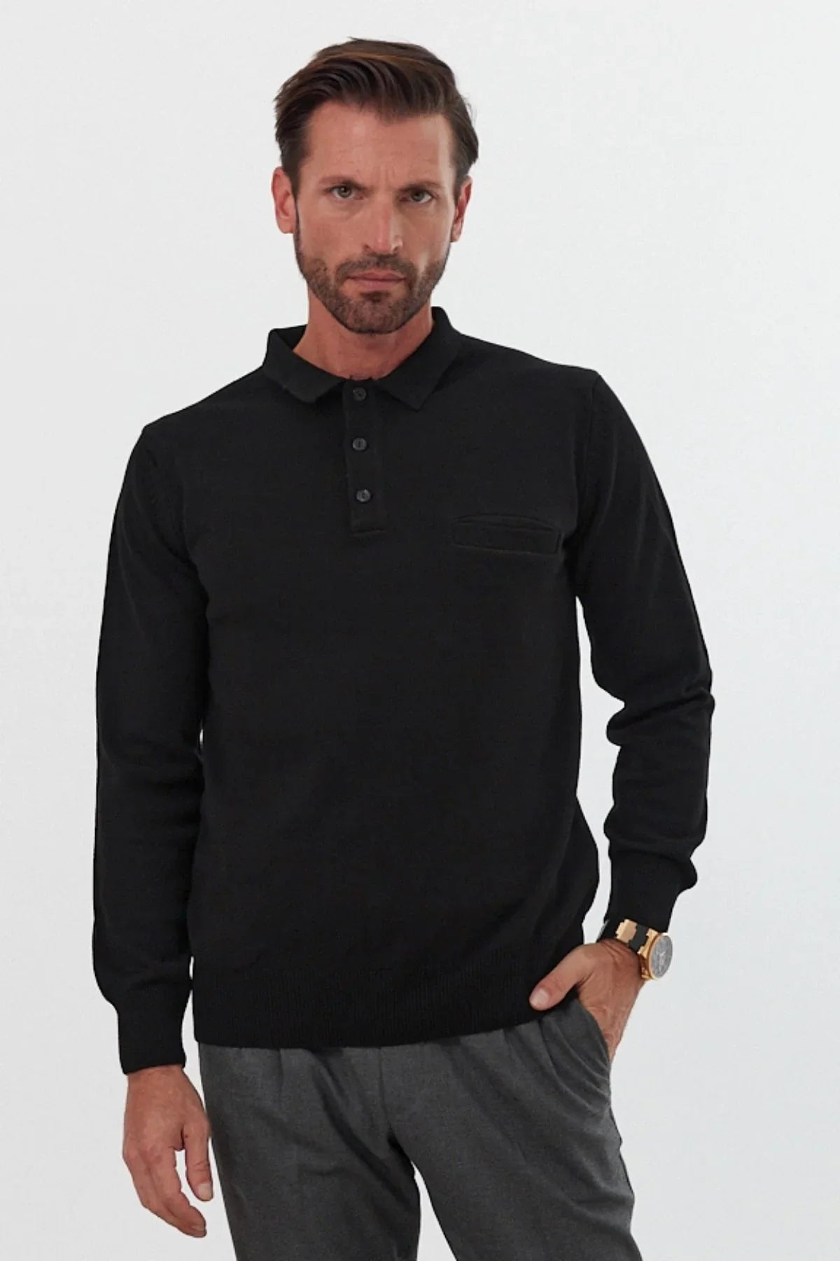 Erkek Standart Fit Polo Yaka Cepli Triko Kazak