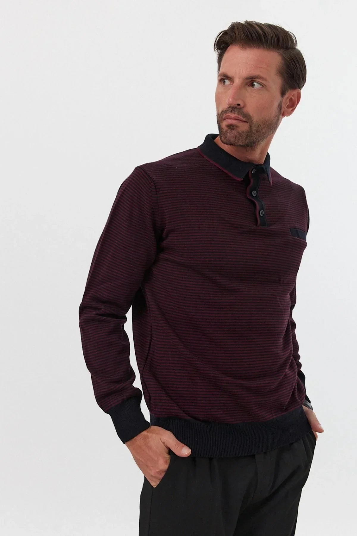 Erkek Standart Fit Polo Yaka Cepli Triko Kazak