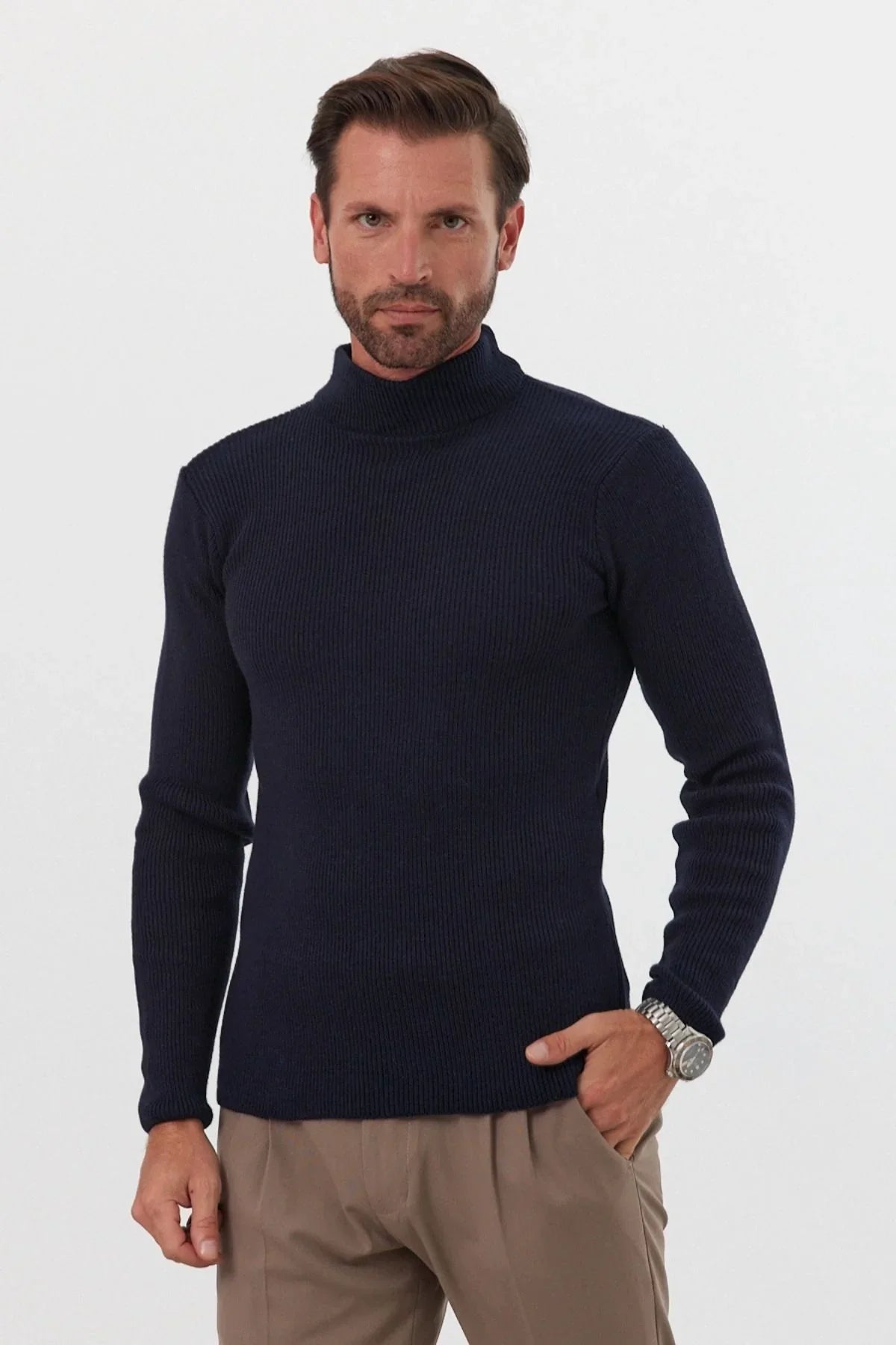 Erkek Yarım Boğazlı Balıkçı Yaka Slim Fit Triko Kazak