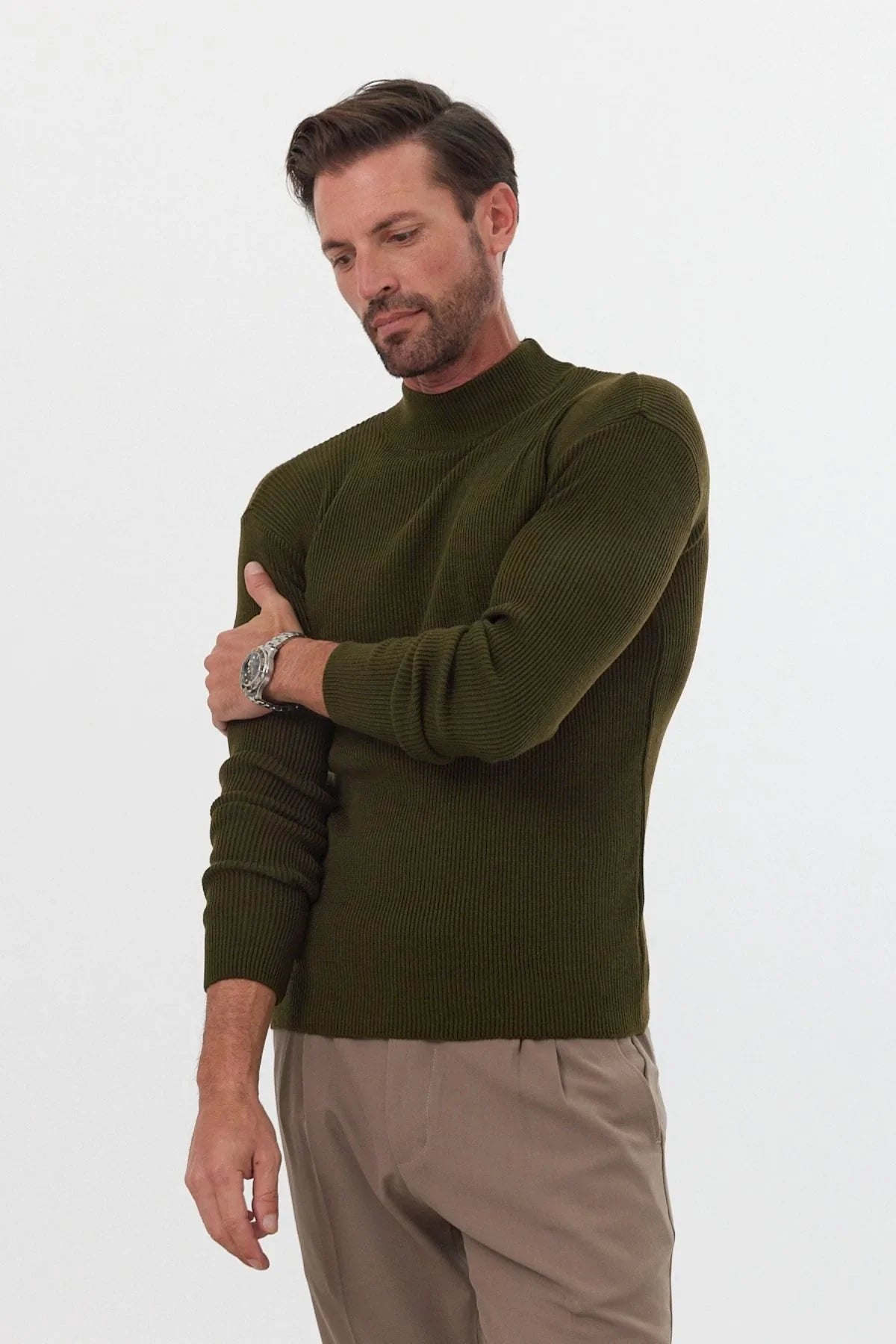 Erkek Yarım Boğazlı Balıkçı Yaka Slim Fit Triko Kazak