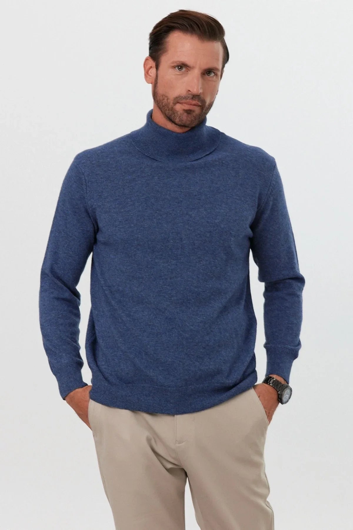 Erkek Yünlü Normal Kalıp Tam Balıkçı Yaka Triko Kazak