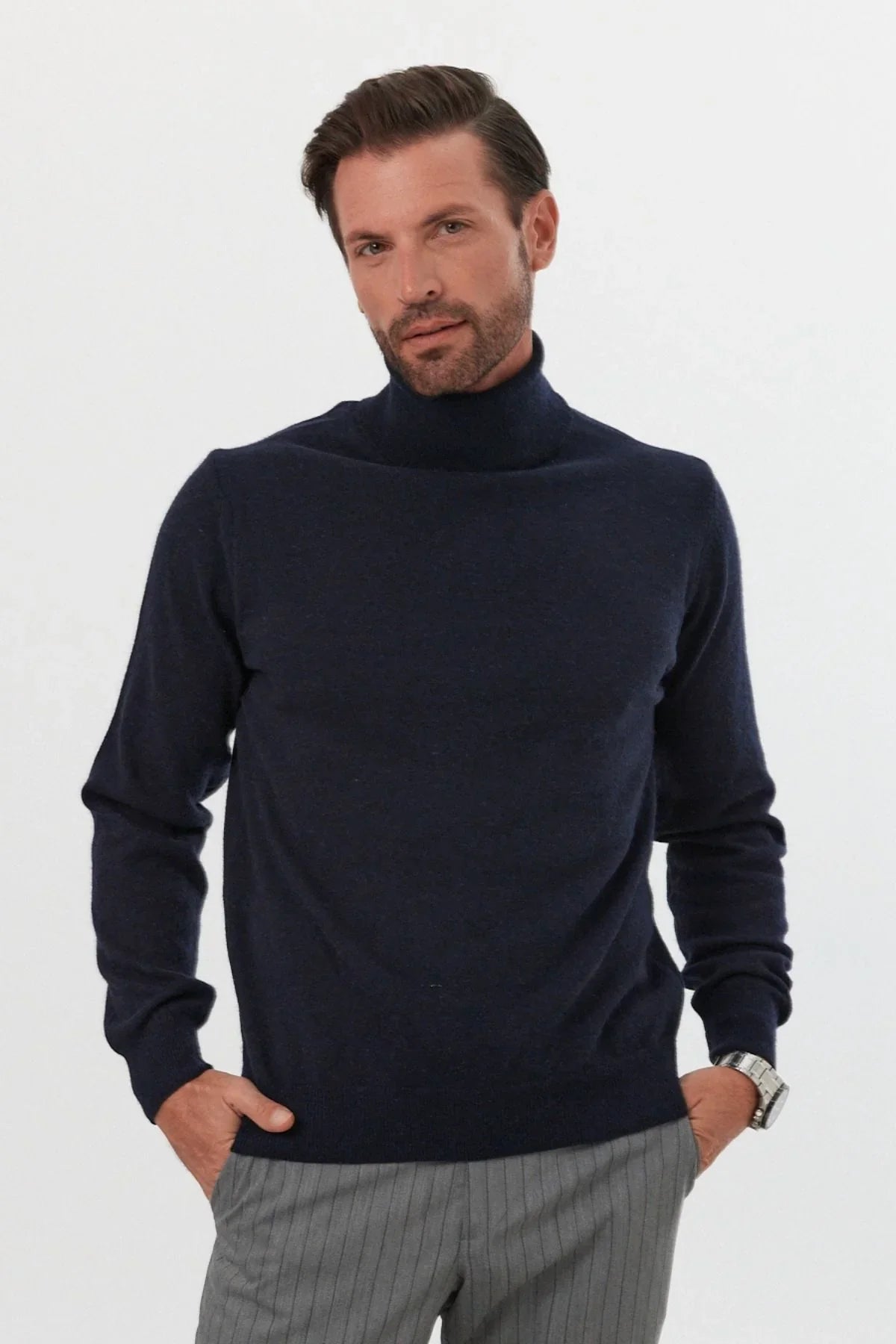 Erkek Yünlü Normal Kalıp Tam Balıkçı Yaka Triko Kazak