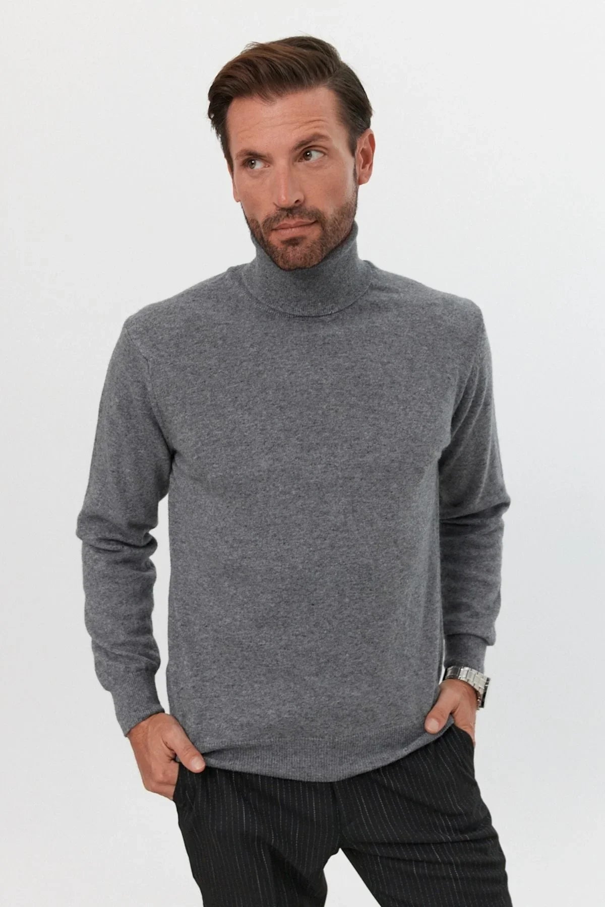 Erkek Yünlü Normal Kalıp Tam Balıkçı Yaka Triko Kazak