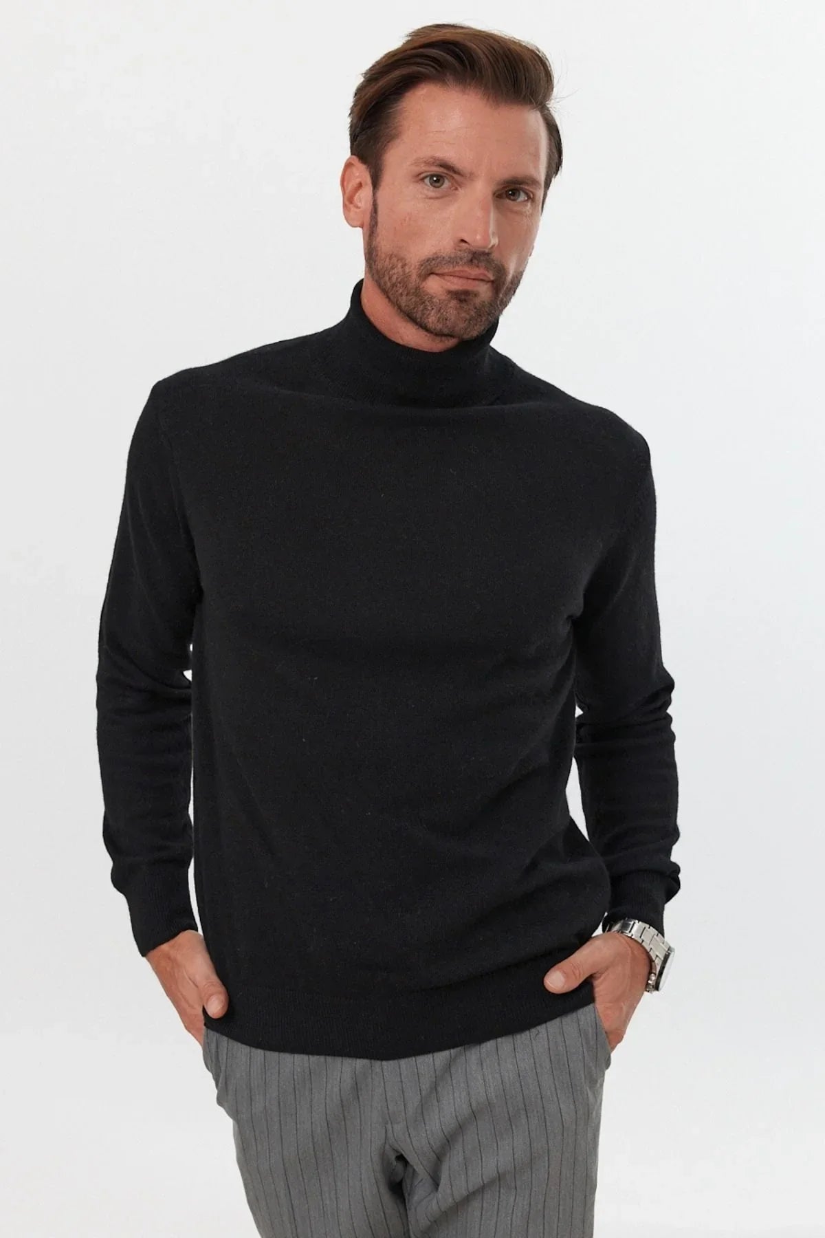 Erkek Yünlü Normal Kalıp Tam Balıkçı Yaka Triko Kazak