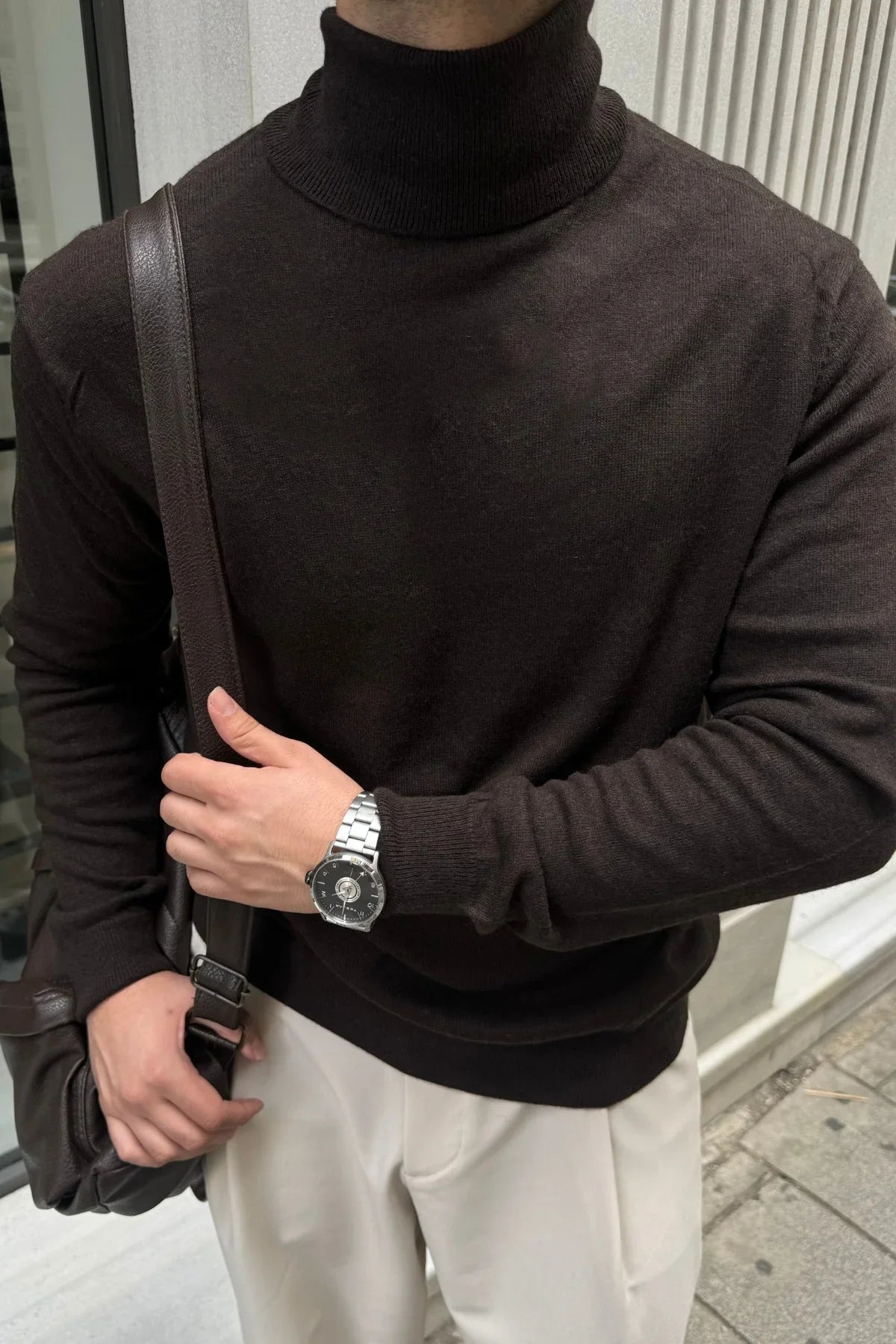 Erkek Yünlü Normal Kalıp Tam Balıkçı Boğazlı Yaka Triko Kazak