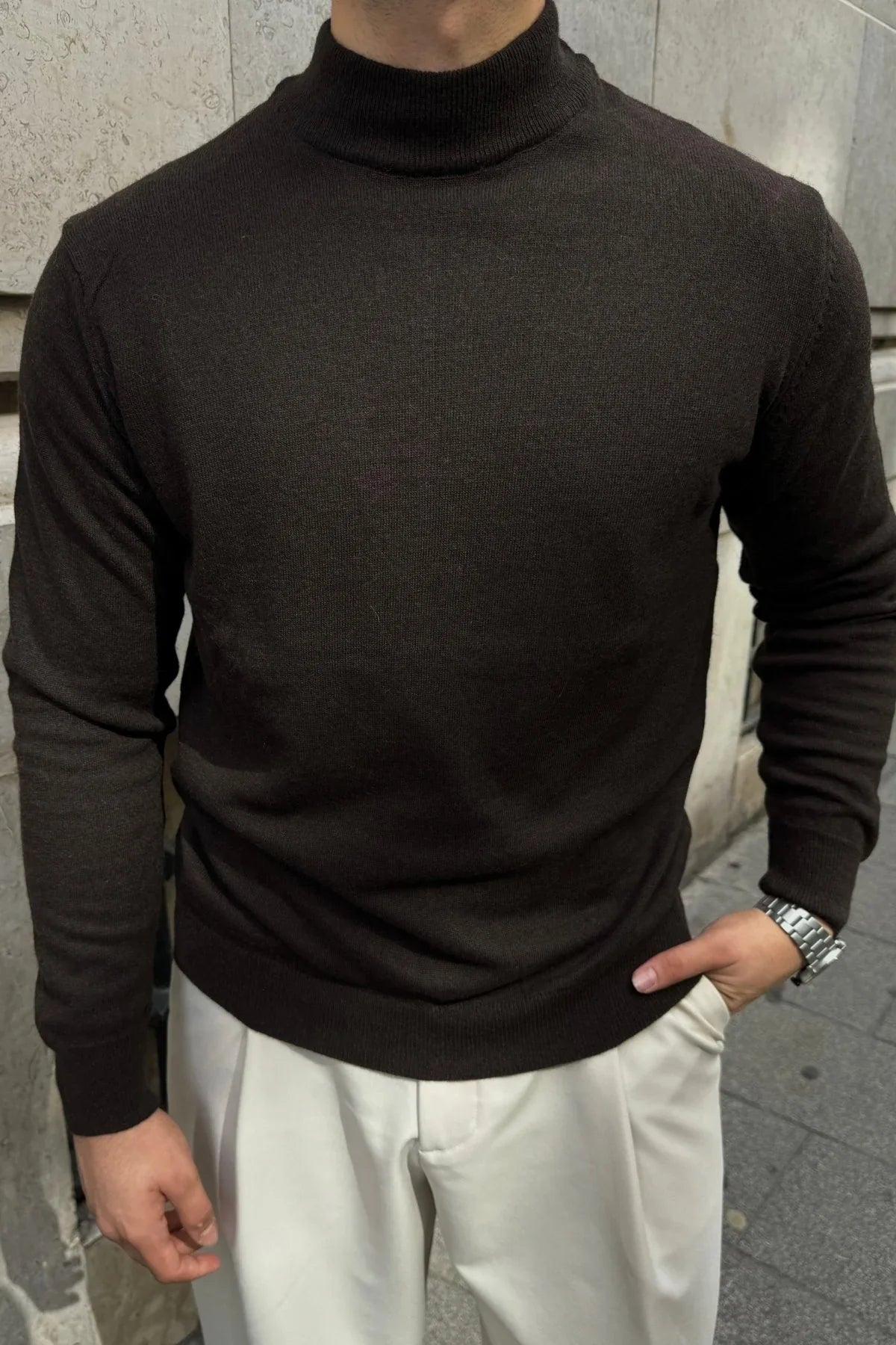 Erkek Yünlü Normal Kalıp Yarım Balıkçı Yaka Triko Kazak