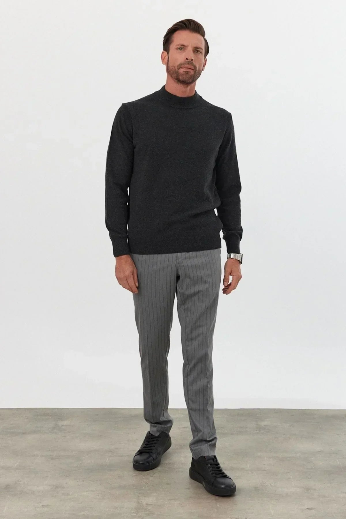 Erkek Yünlü Normal Kalıp Yarım Balıkçı Yaka Triko Kazak