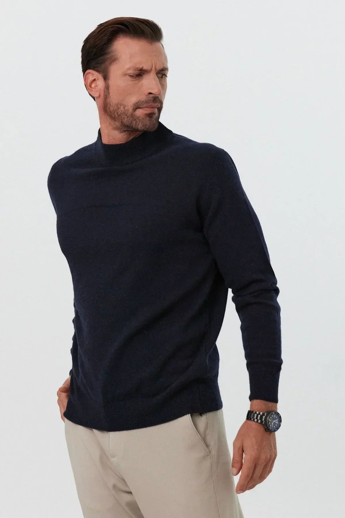 Erkek Yünlü Normal Kalıp Yarım Balıkçı Yaka Triko Kazak