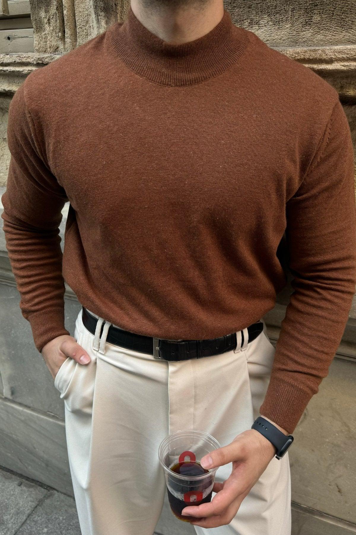 Erkek Yünlü Normal Kalıp Yarım Balıkçı Yaka Triko Kazak