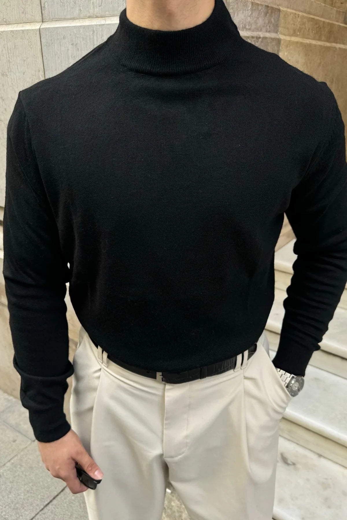 Erkek Yünlü Normal Kalıp Yarım Balıkçı Yaka Triko Kazak