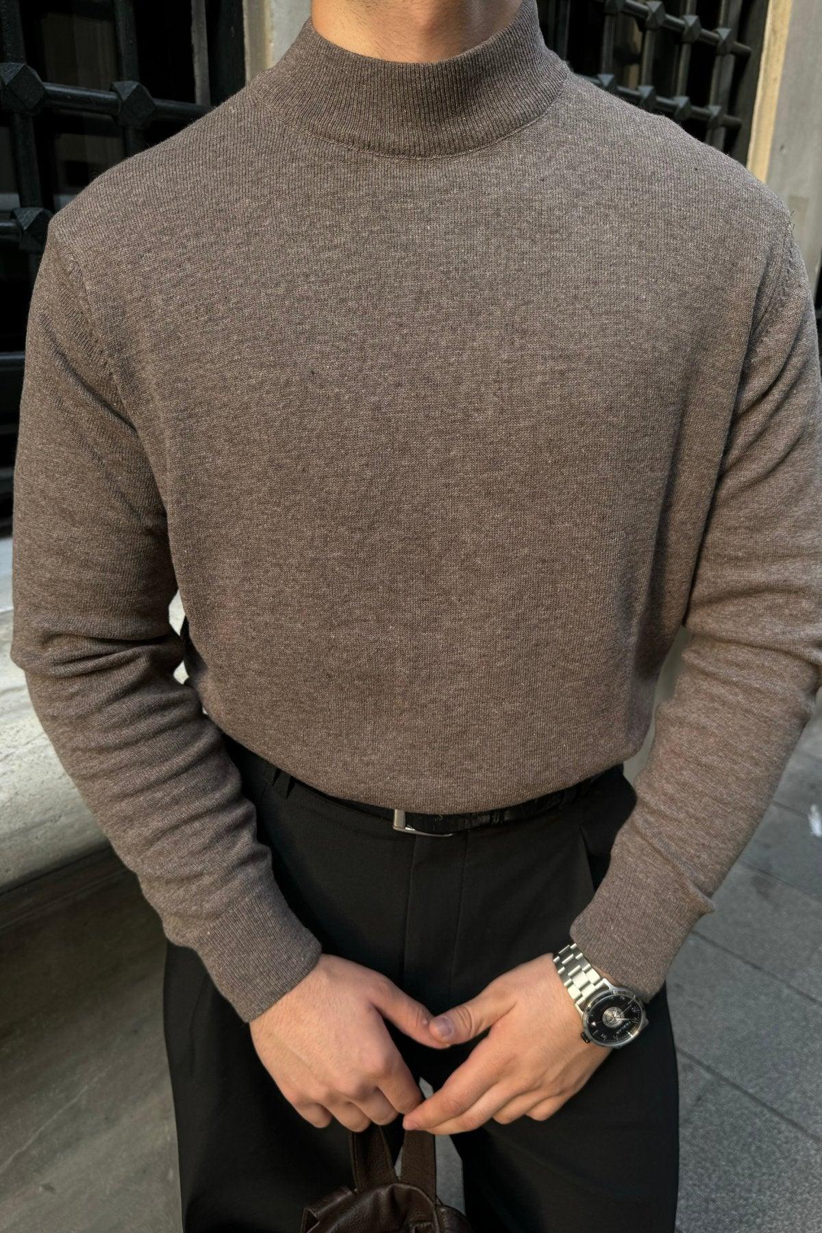 Erkek Yünlü Normal Kalıp Yarım Balıkçı Yaka Triko Kazak