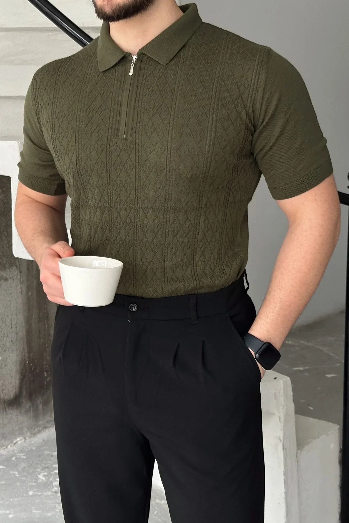 eyik-erkek-polo-yaka-pamuk-desenli-ince-triko-tisort-21029 - Livio Ferri