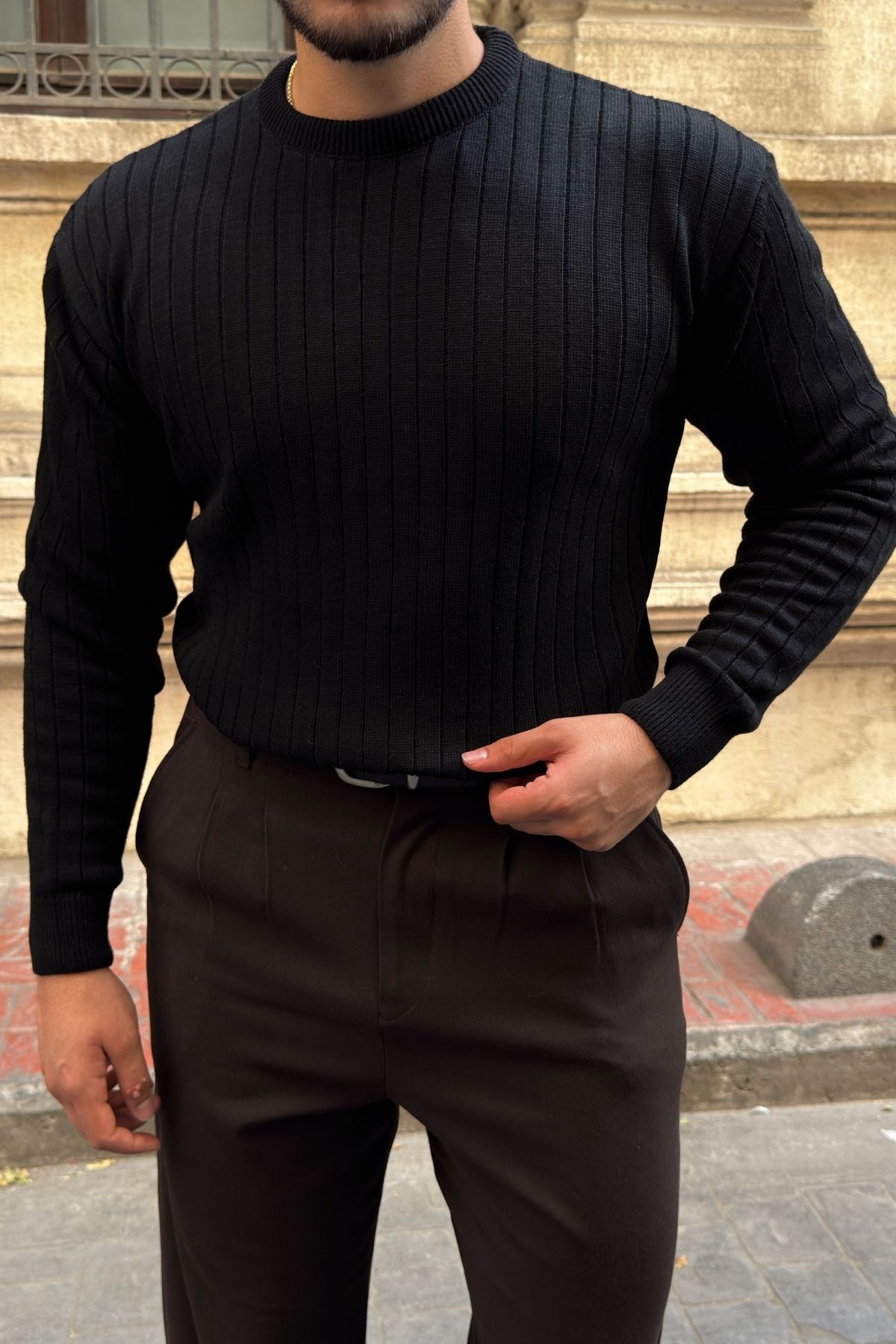 Fella Erkek Fitilli Triko Bisiklet Yaka Regular Fit Kazak