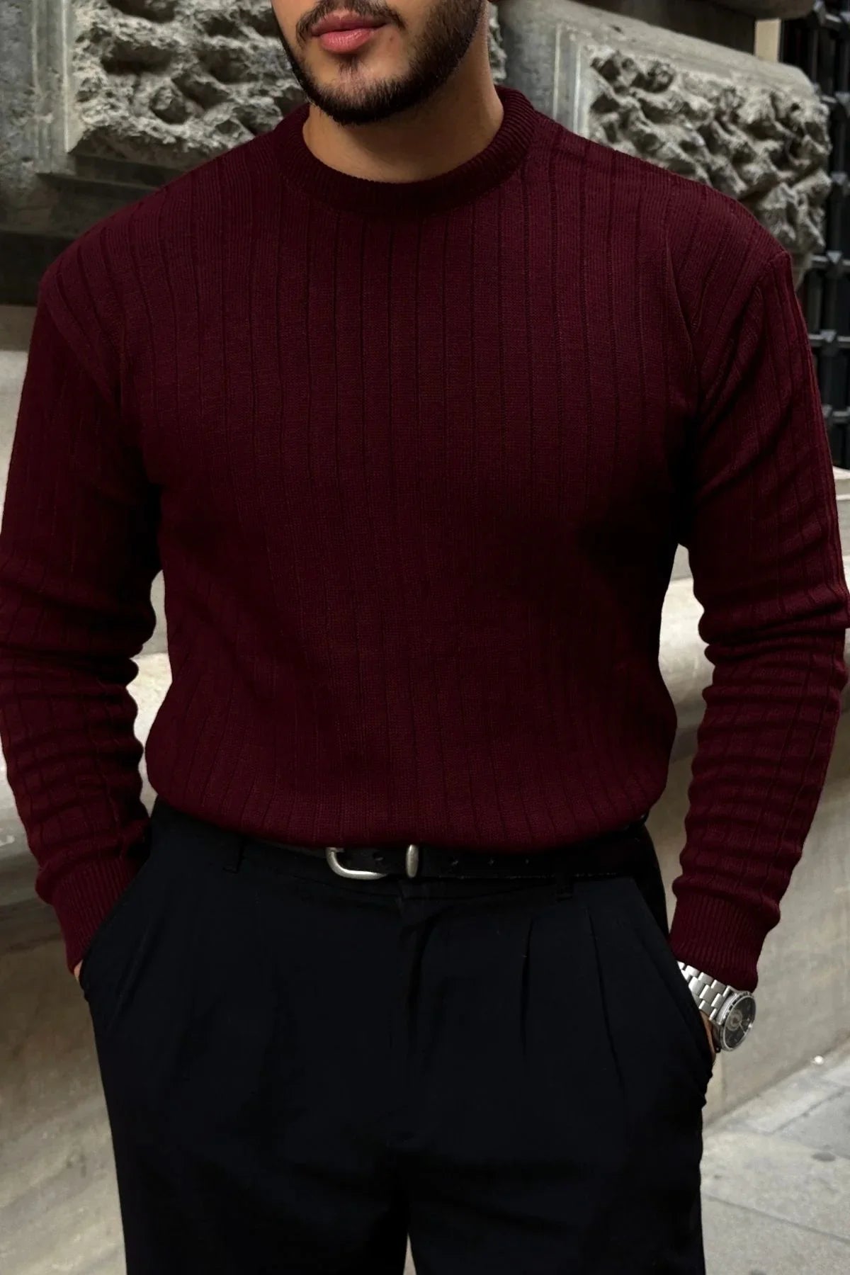 Fella Erkek Fitilli Triko Bisiklet Yaka Regular Fit Kazak