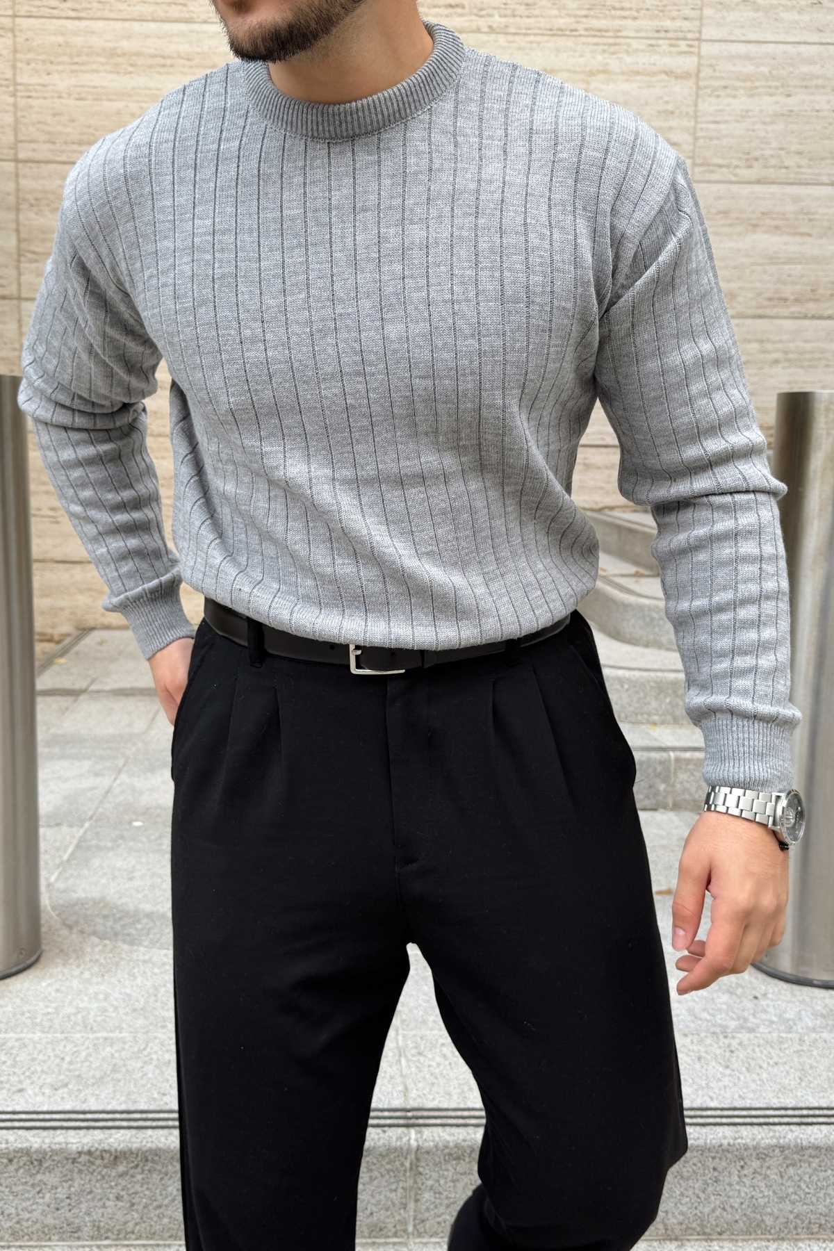 Fella Erkek Fitilli Triko Bisiklet Yaka Regular Fit Kazak