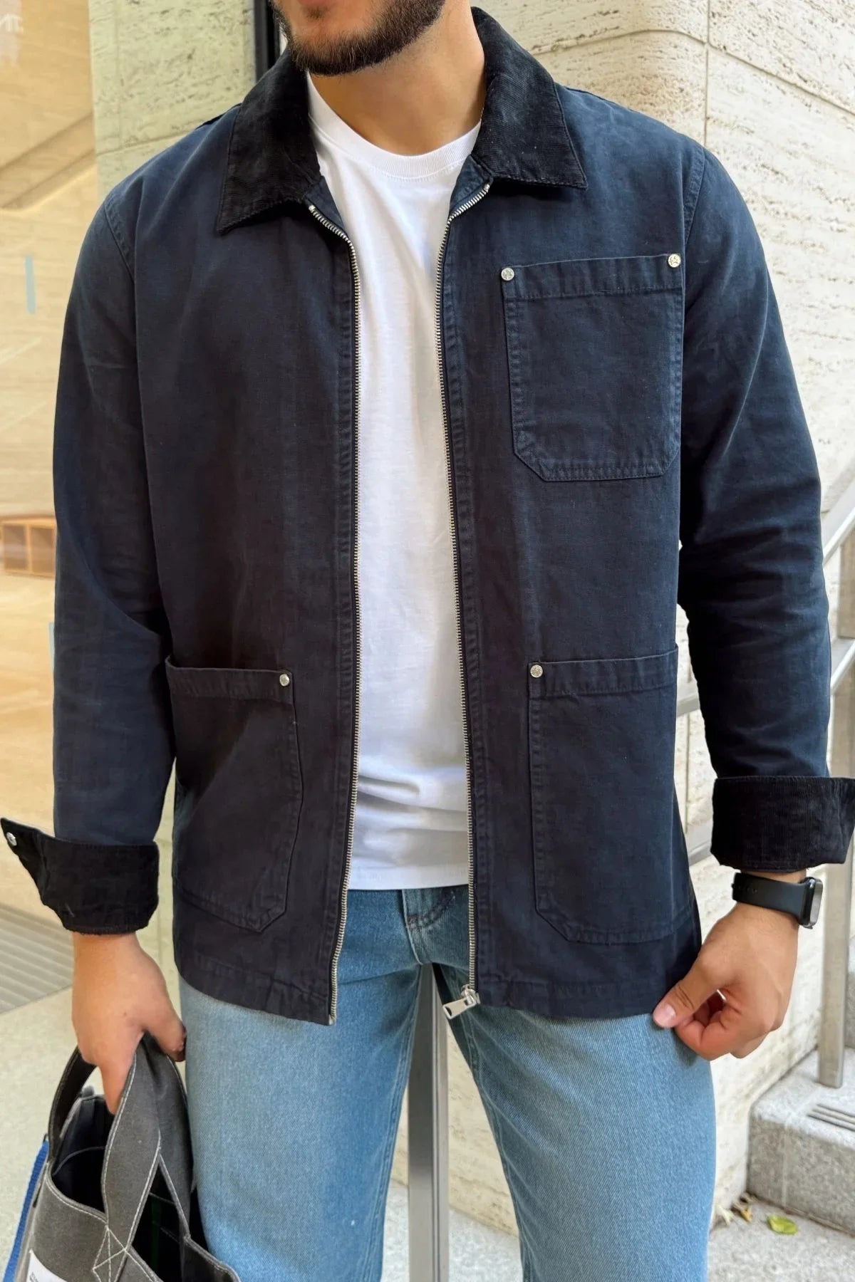 Fenix Erkek Kadife Yaka Detaylı Vintage Yıkamalı Günlük Ceket