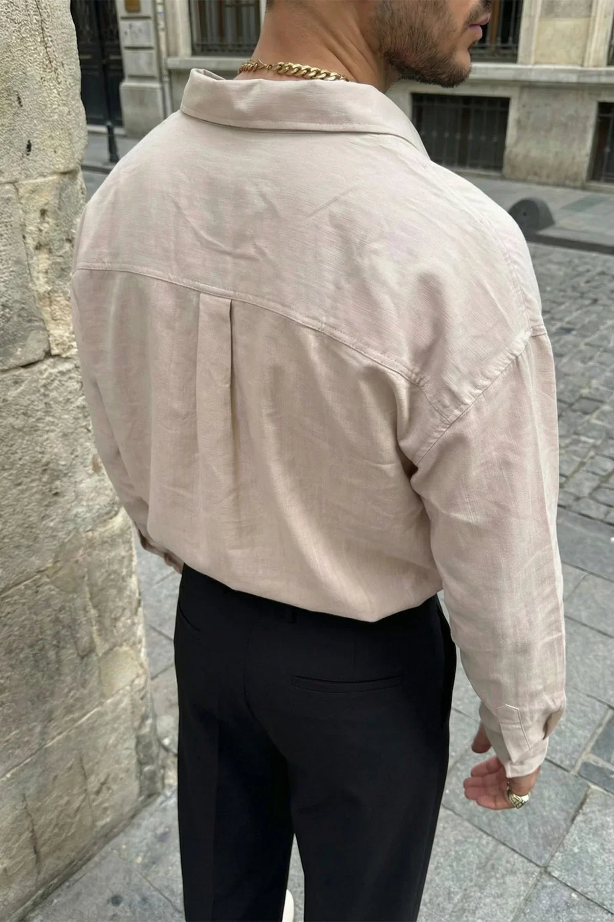 Hive Premium Oversize Erkek Gömlek Kendinden Çizgili - Livio Ferri