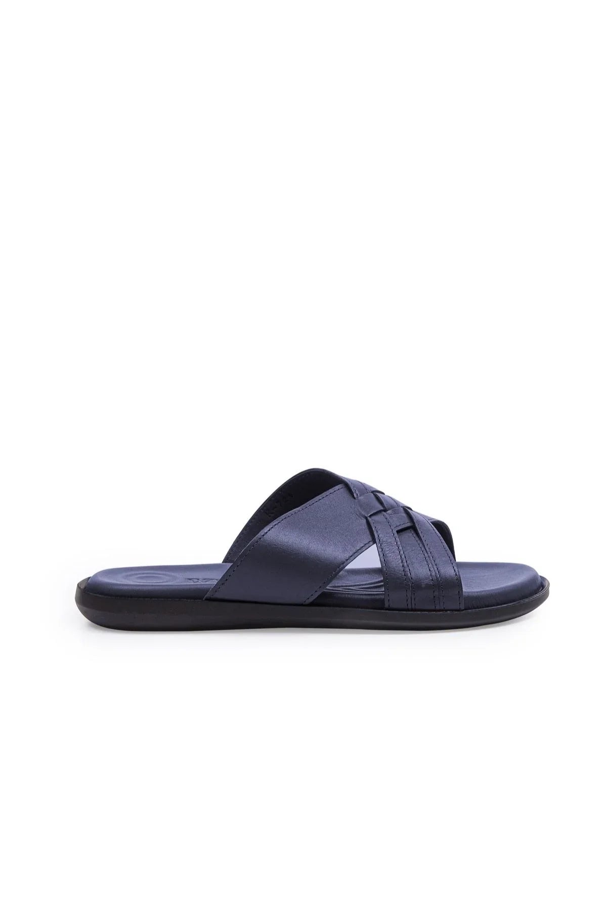 Hona Erkek %100 Hakiki Deri Örgü Detaylı Rahat Çapraz Terlik